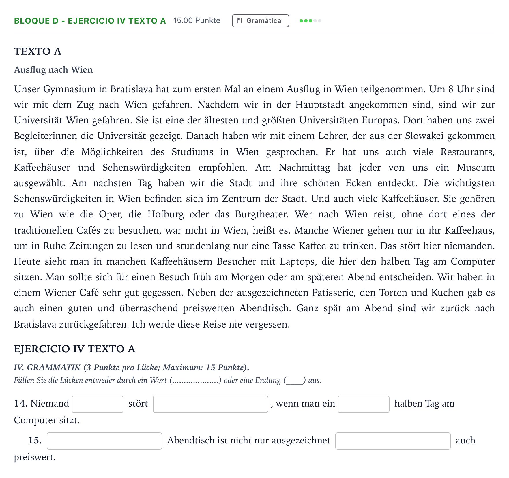 Enunciado: Bloque D - Ejercicio IV Texto A · Alemán PAU Andalucía Ordinaria Titular (Acceso) 2022