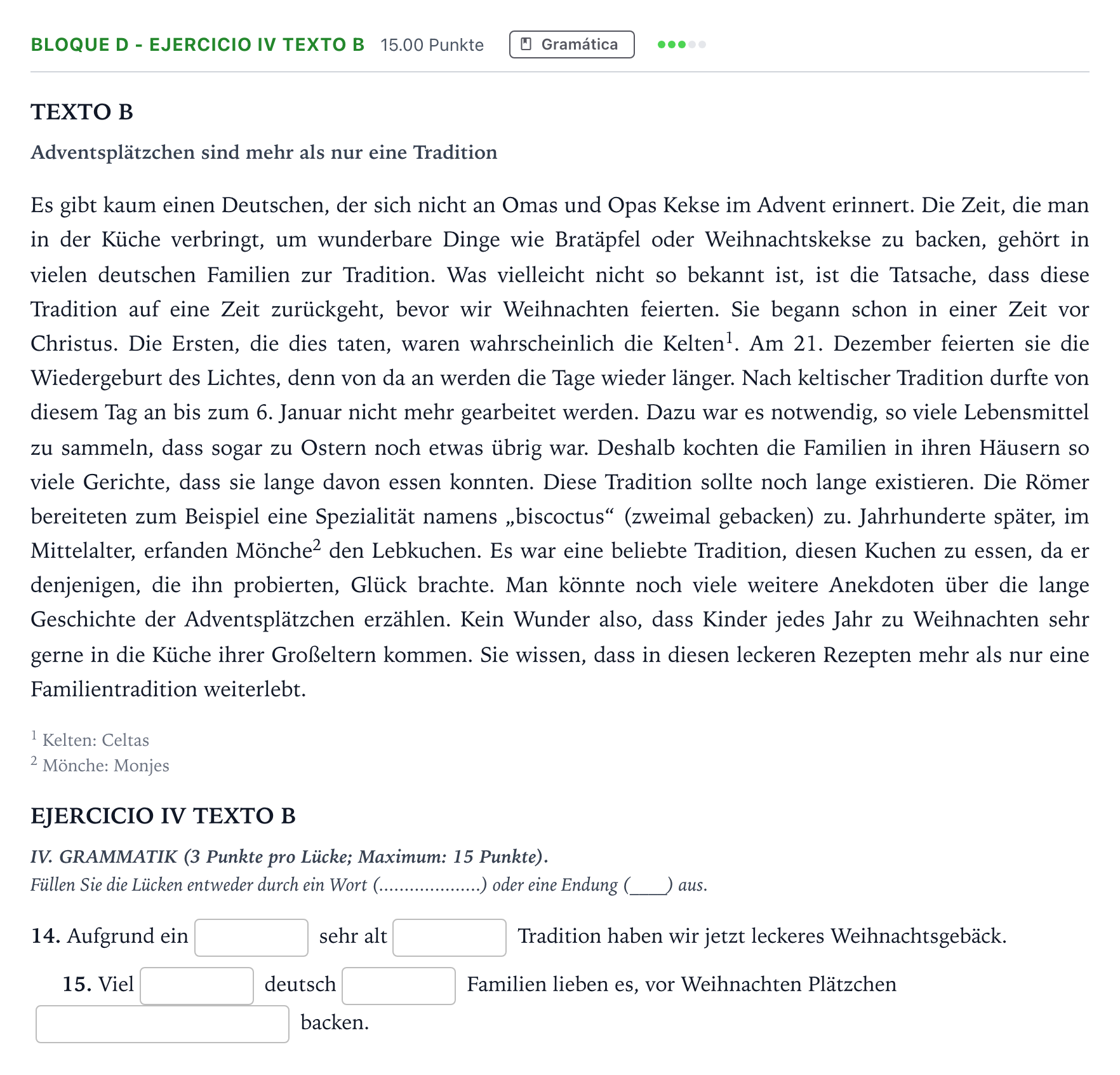 Enunciado: Bloque D - Ejercicio IV Texto B · Alemán PAU Andalucía Ordinaria Titular (Acceso) 2022