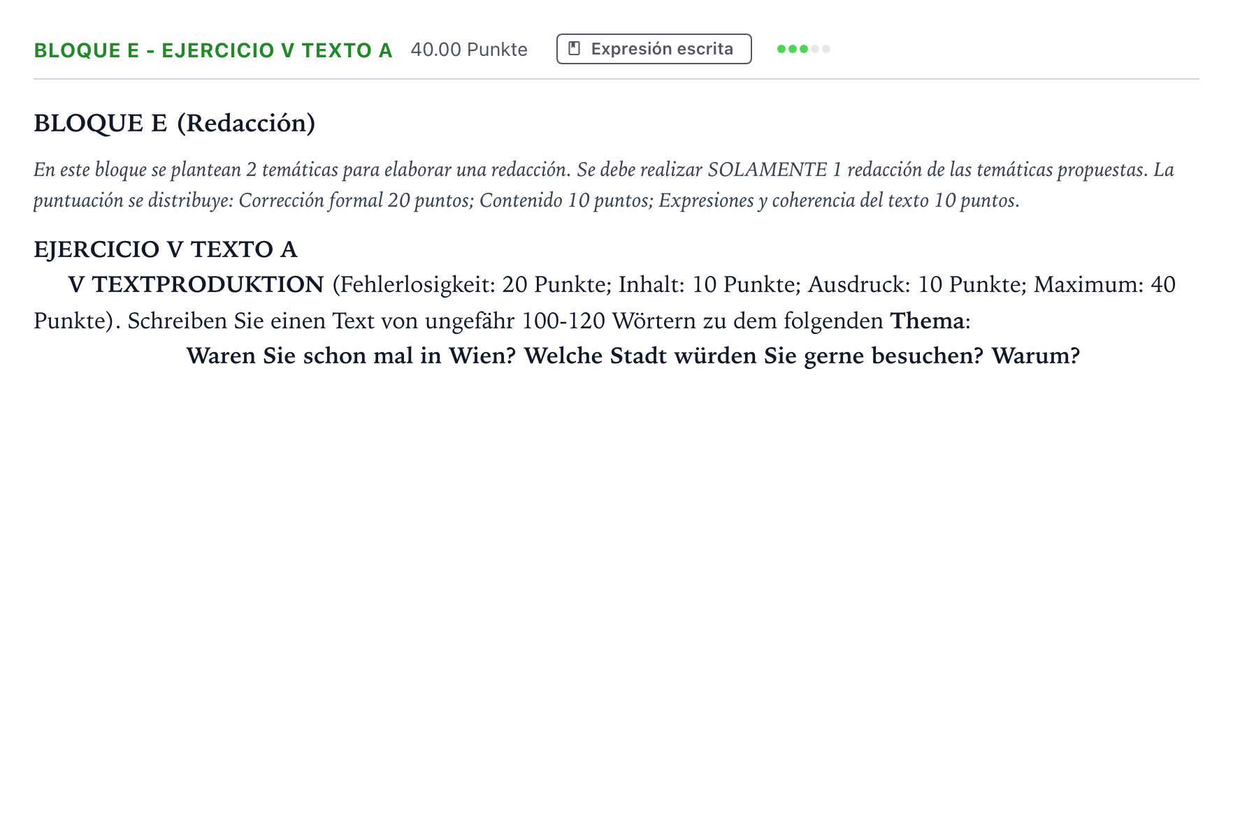 Enunciado: Bloque E - Ejercicio V Texto A · Alemán PAU Andalucía Ordinaria Titular (Acceso) 2022