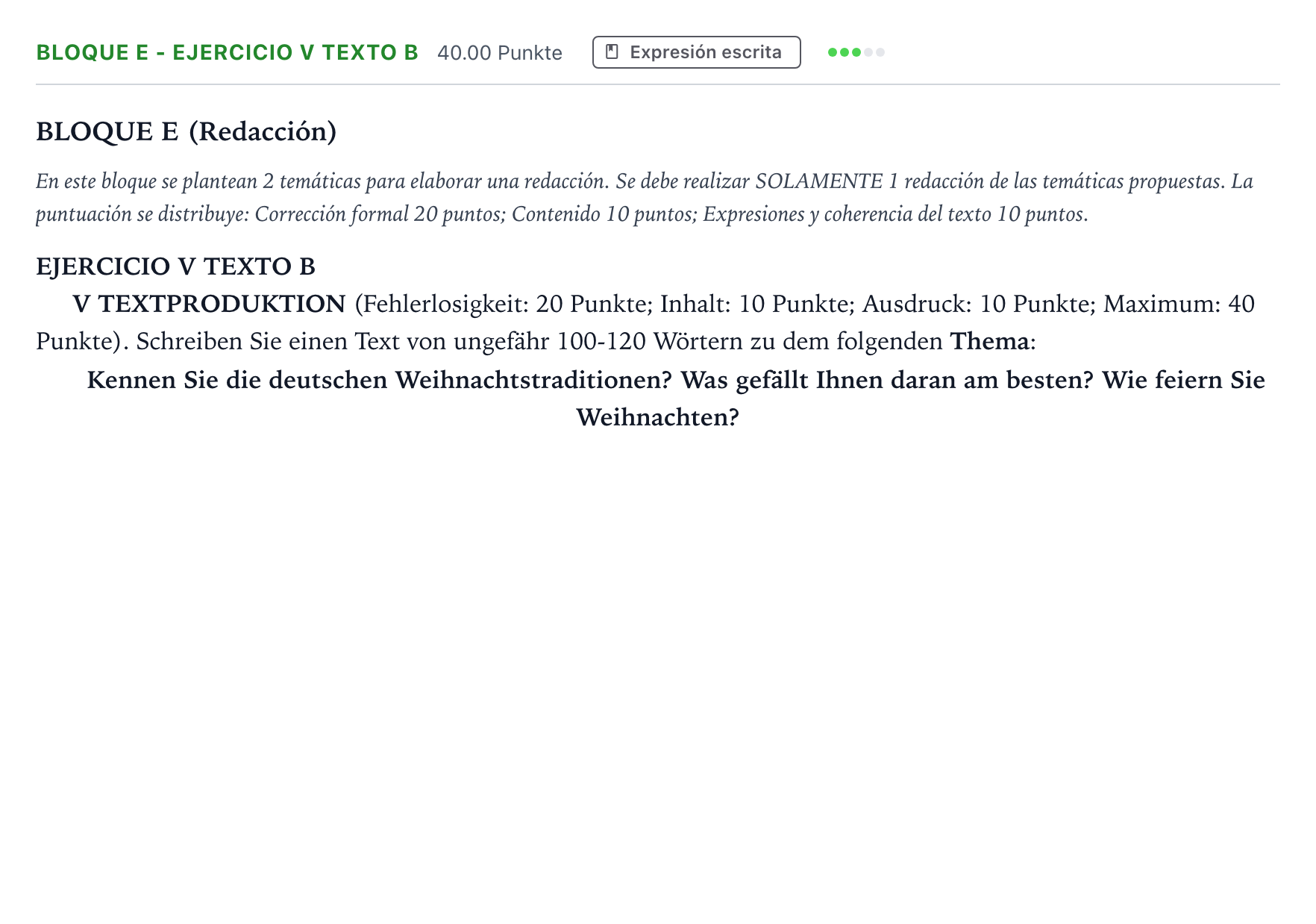 Enunciado: Bloque E - Ejercicio V Texto B · Alemán PAU Andalucía Ordinaria Titular (Acceso) 2022