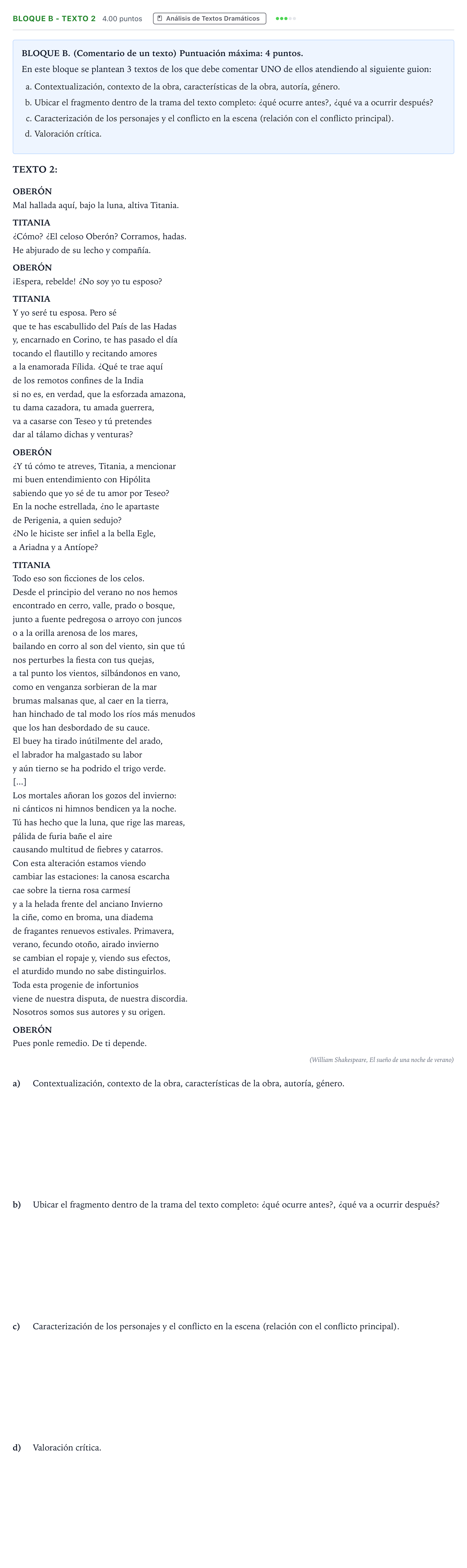 Enunciado: Bloque B - Texto 2 · Artes Escénicas PAU Andalucía Ordinaria Suplente 2022