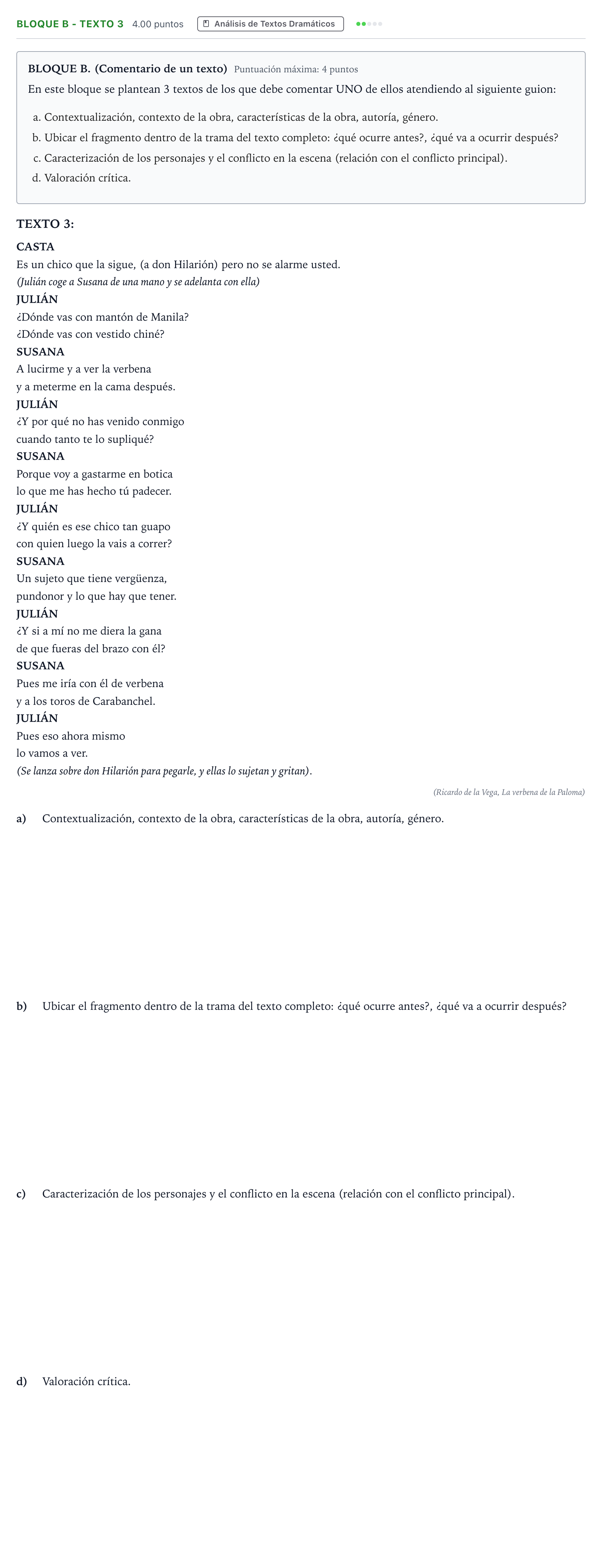 Enunciado: Bloque B - Texto 3 · Artes Escénicas PAU Andalucía Ordinaria Titular 2022
