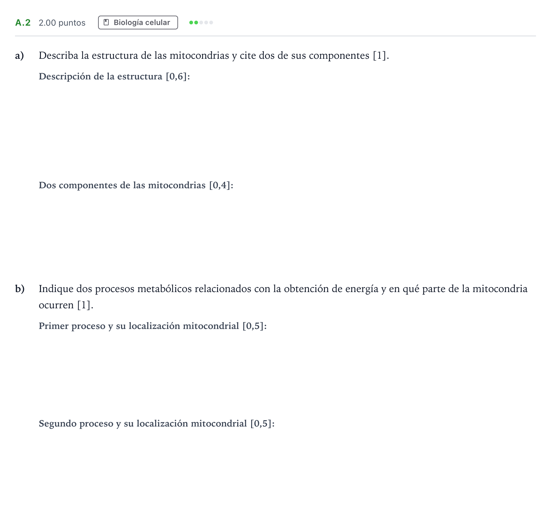 Enunciado: Ejercicio A.2 · Biología PAU Andalucía Extraordinaria Suplente 2022