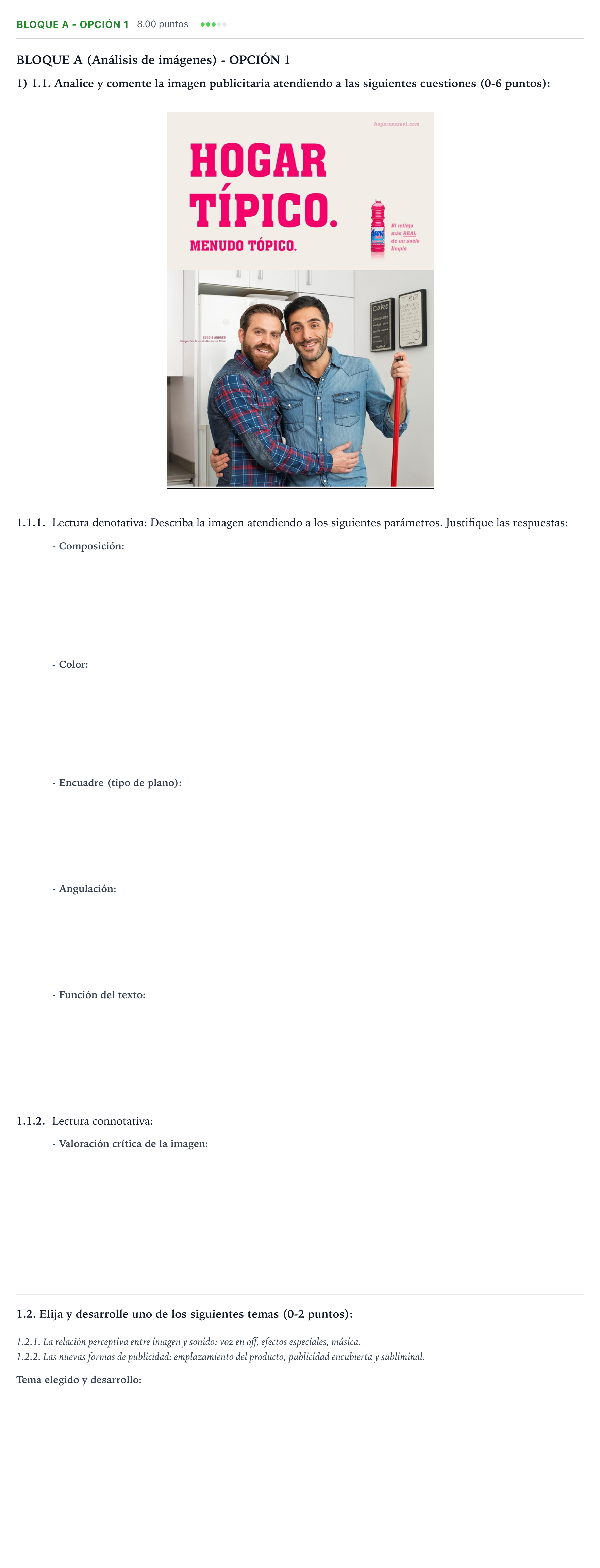 Enunciado: Bloque A - Opción 1 · Cultura Audiovisual II PAU Andalucía Extraordinaria Suplente 2022