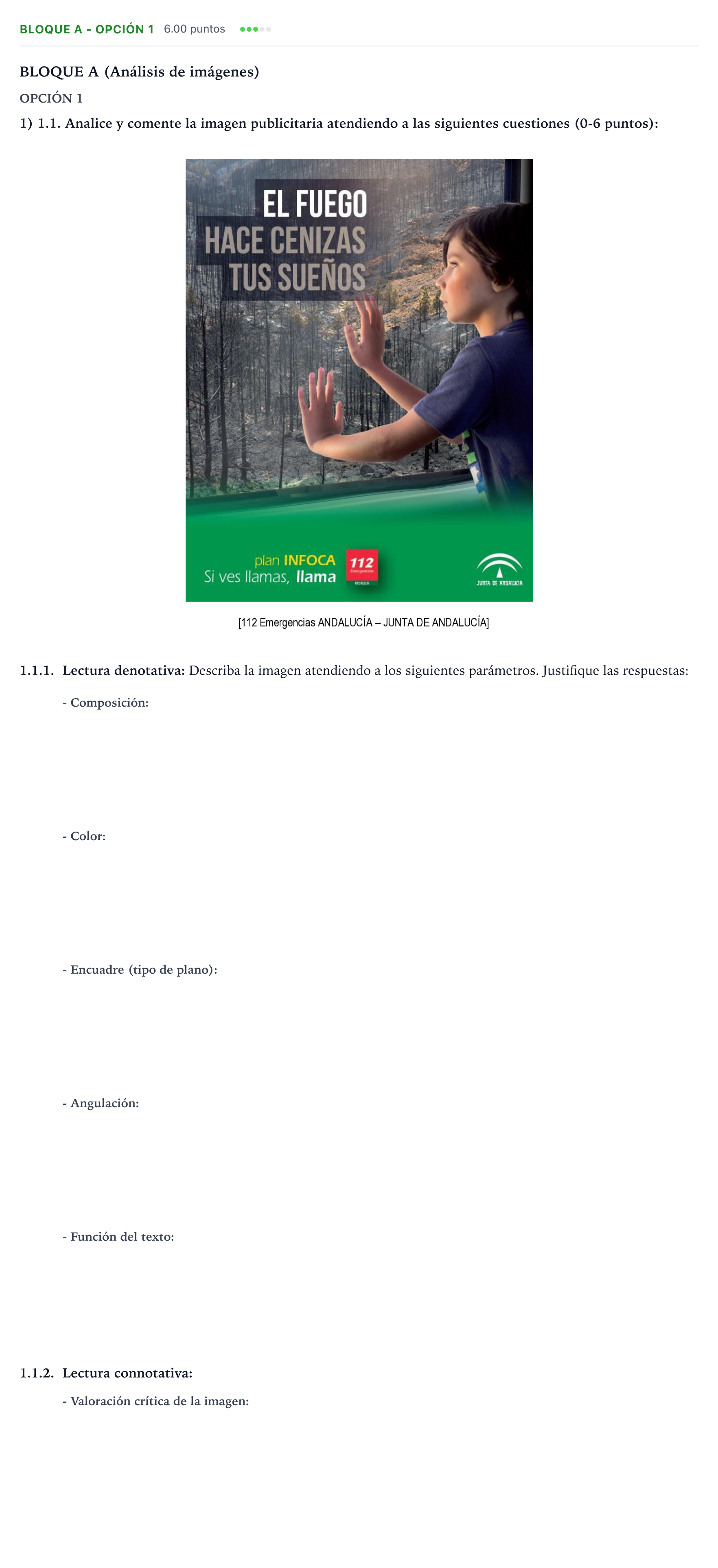 Enunciado: Bloque A - Opción 1 · Cultura Audiovisual II PAU Andalucía Extraordinaria Titular 2022