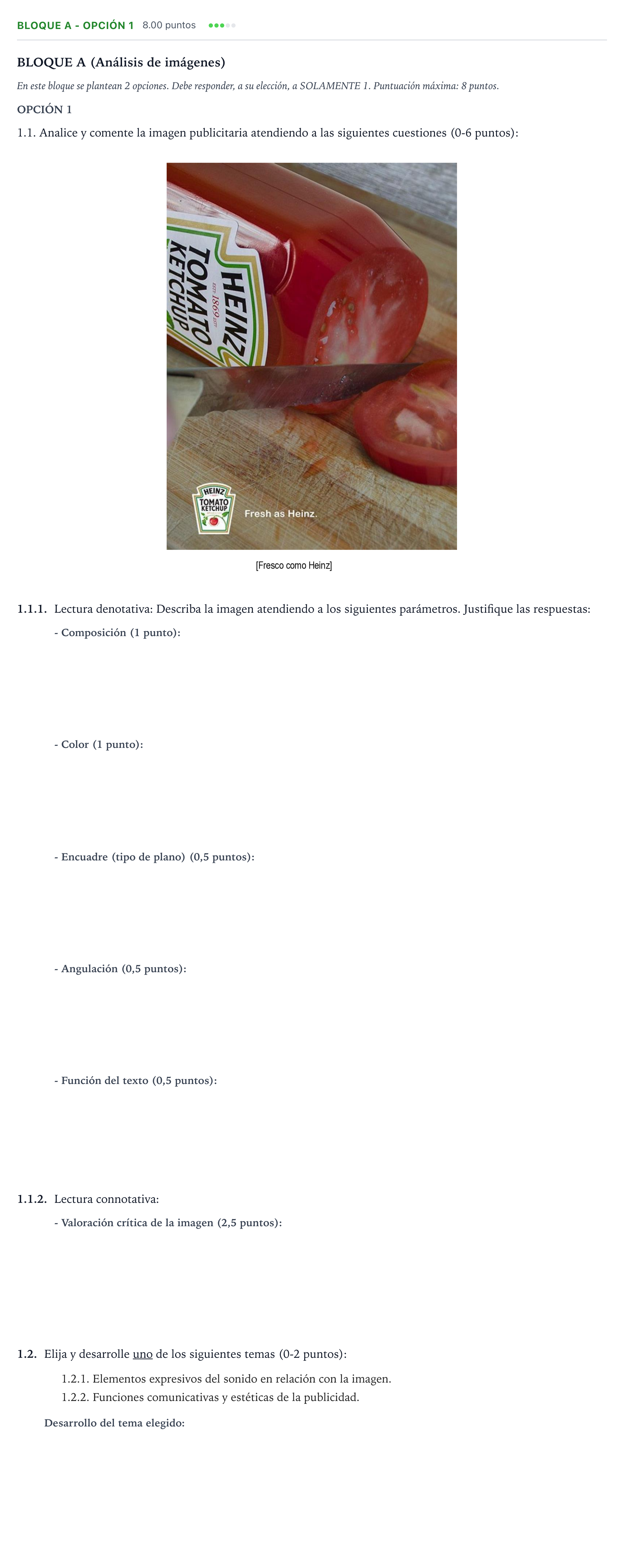 Enunciado: Bloque A - Opción 1 · Cultura Audiovisual II PAU Andalucía Ordinaria Reserva 2022