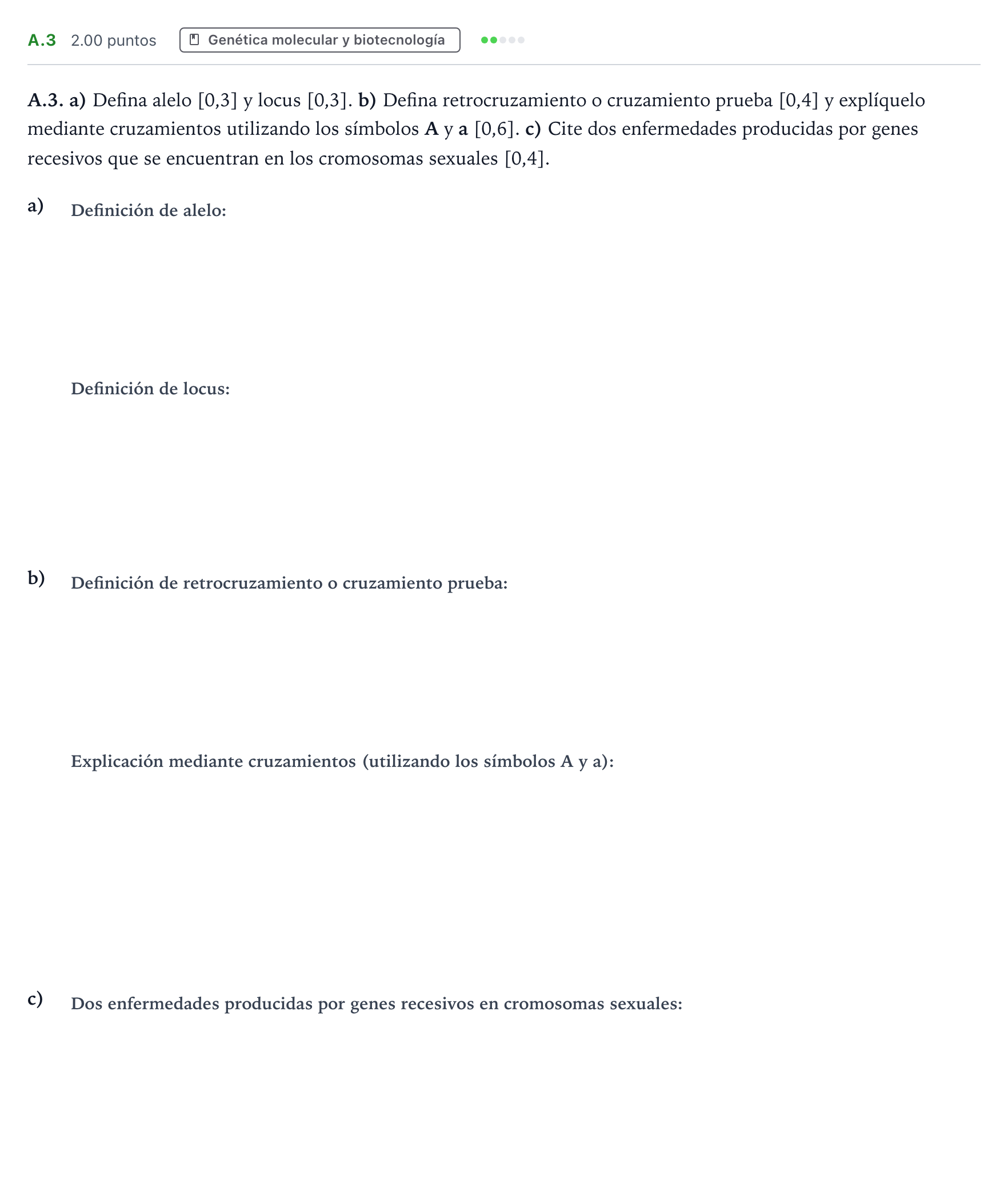 Enunciado: Ejercicio A.3 · Biología PAU Andalucía Ordinaria Suplente 2022