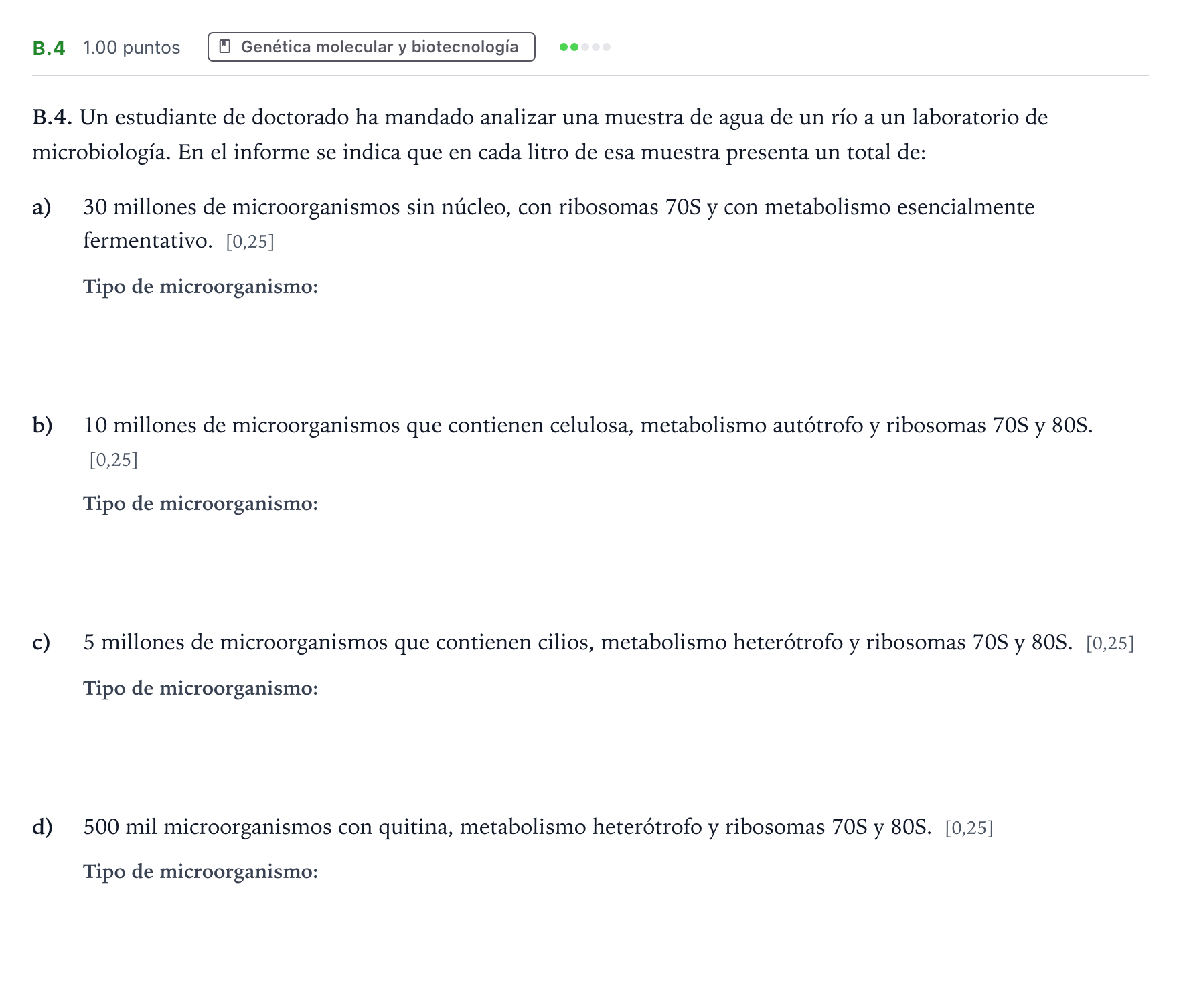 Enunciado: Ejercicio B.4 · Biología PAU Andalucía Ordinaria Suplente 2022