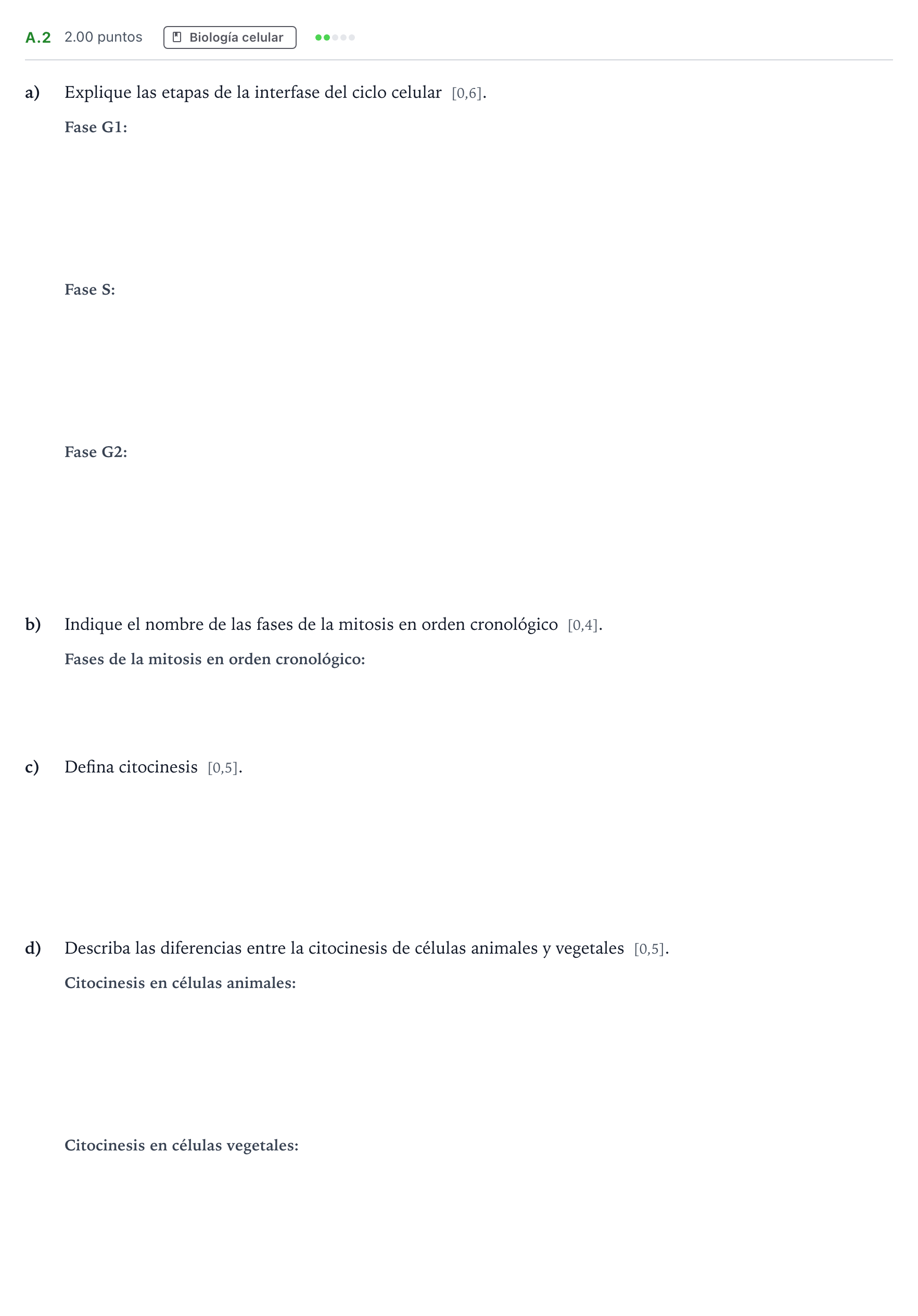 Enunciado: Ejercicio A.2 · Biología PAU Andalucía Ordinaria Titular 2022