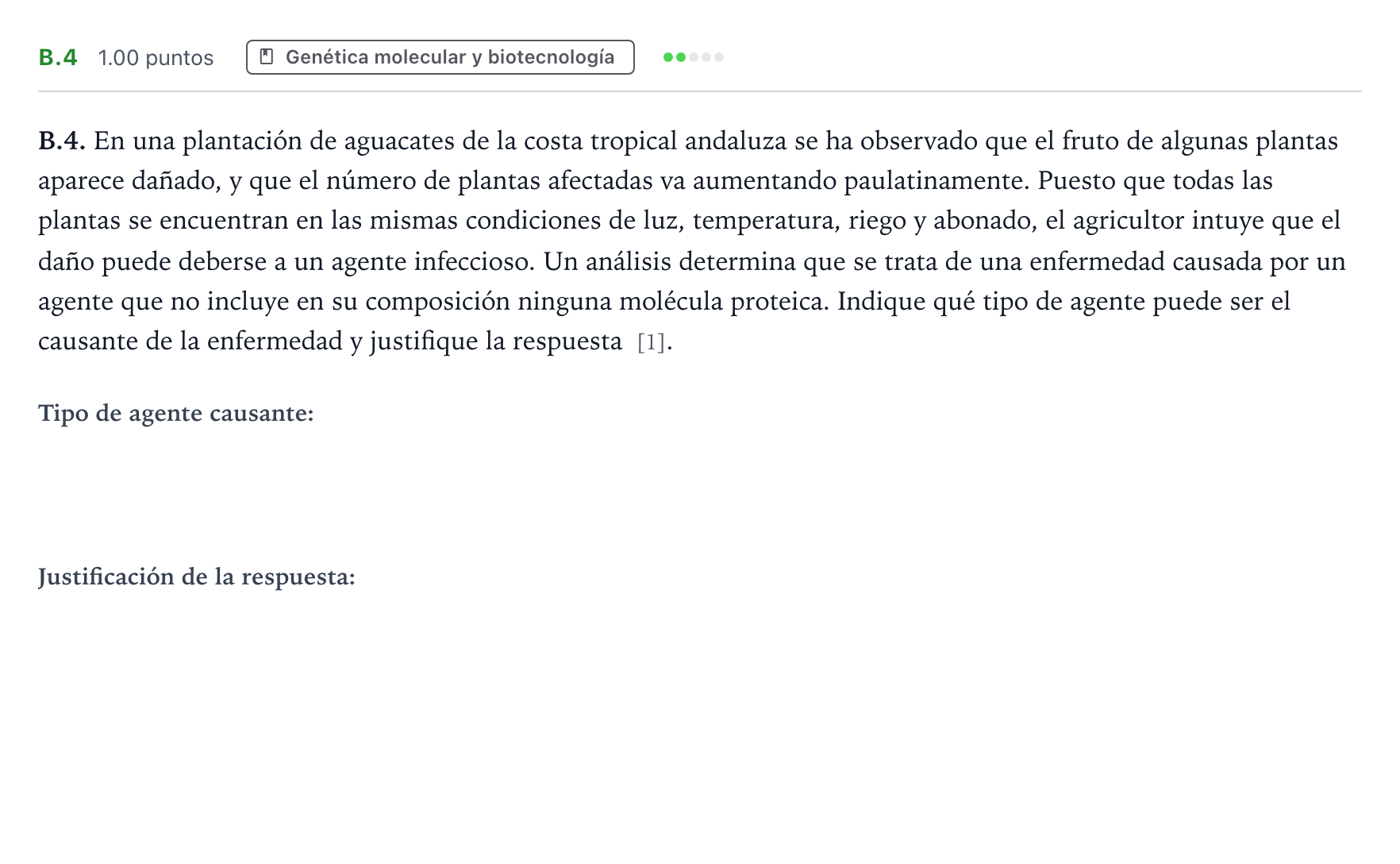 Enunciado: Ejercicio B.4 · Biología PAU Andalucía Ordinaria Titular 2022