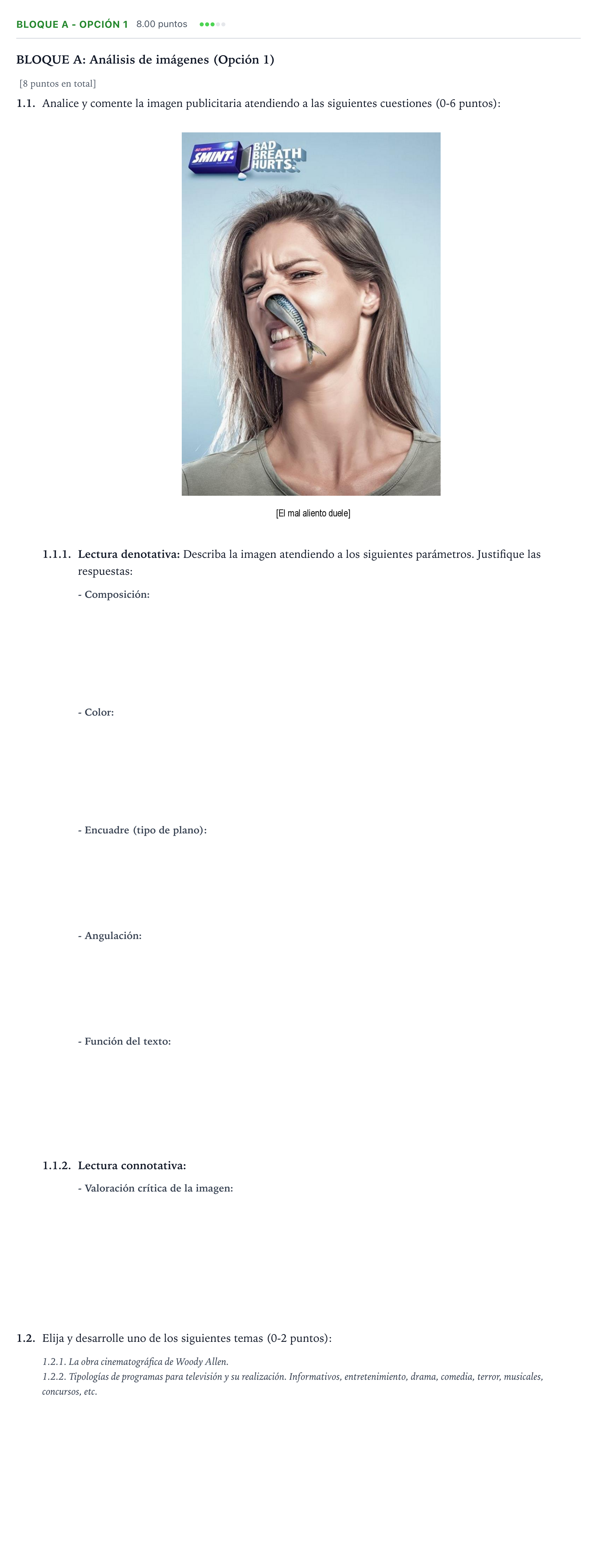Enunciado: Bloque A - Opción 1 · Cultura Audiovisual II PAU Andalucía Ordinaria Suplente 2022