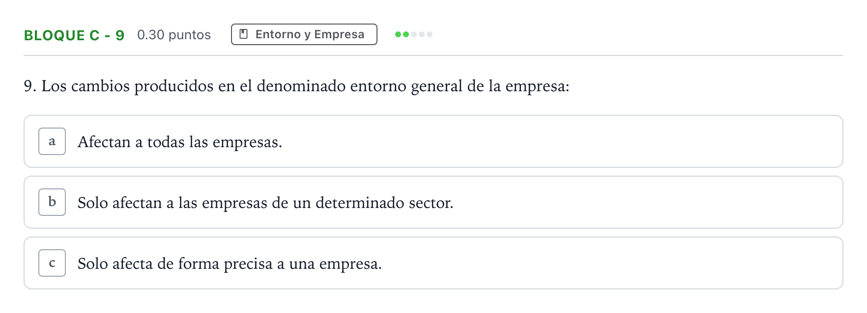 Enunciado: Bloque C - 9 · Economía de la Empresa PAU Andalucía Extraordinaria Suplente 2022