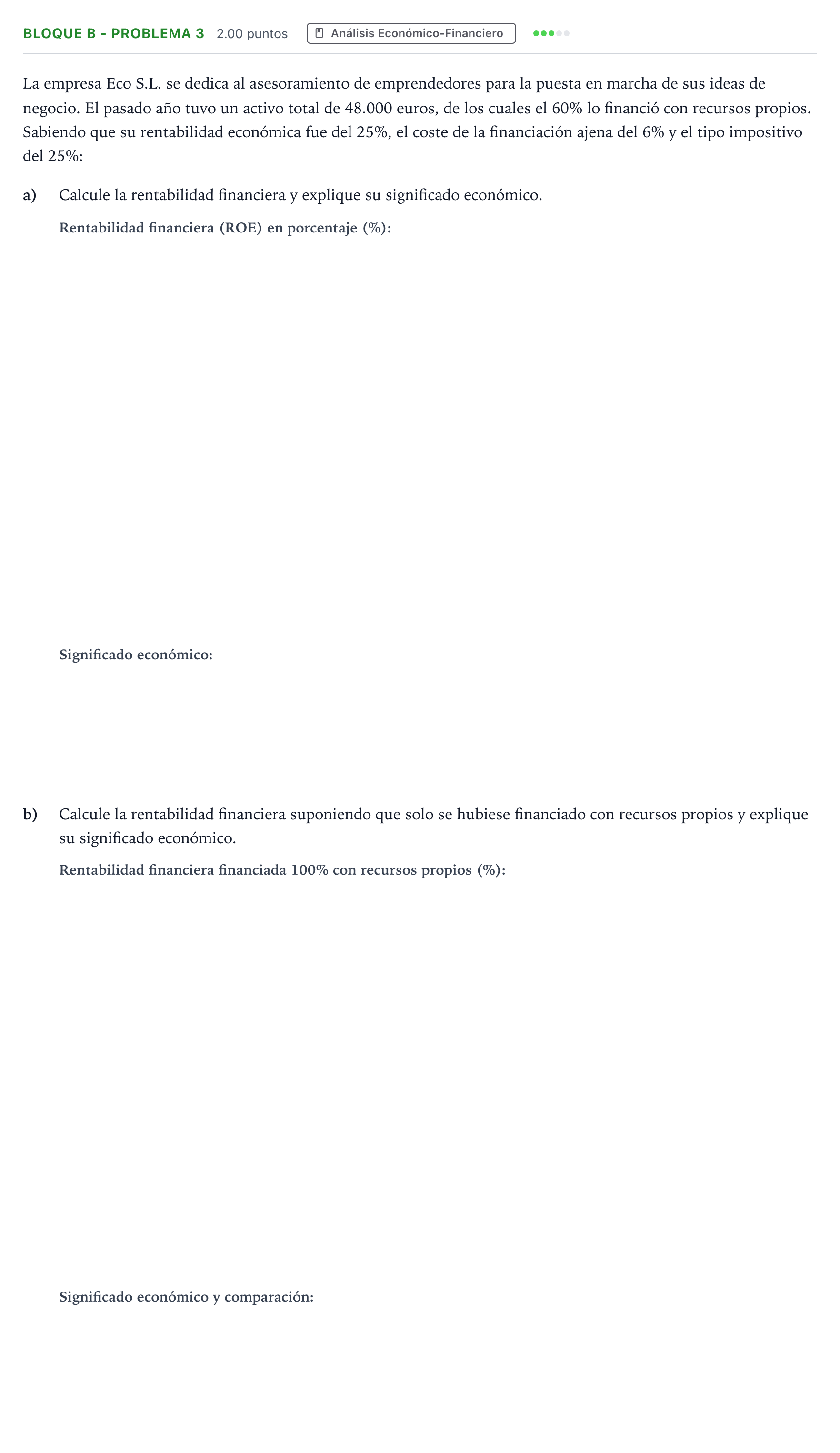 Enunciado: Bloque B - Problema 3 · Economía de la Empresa PAU Andalucía Ordinaria Suplente 2022