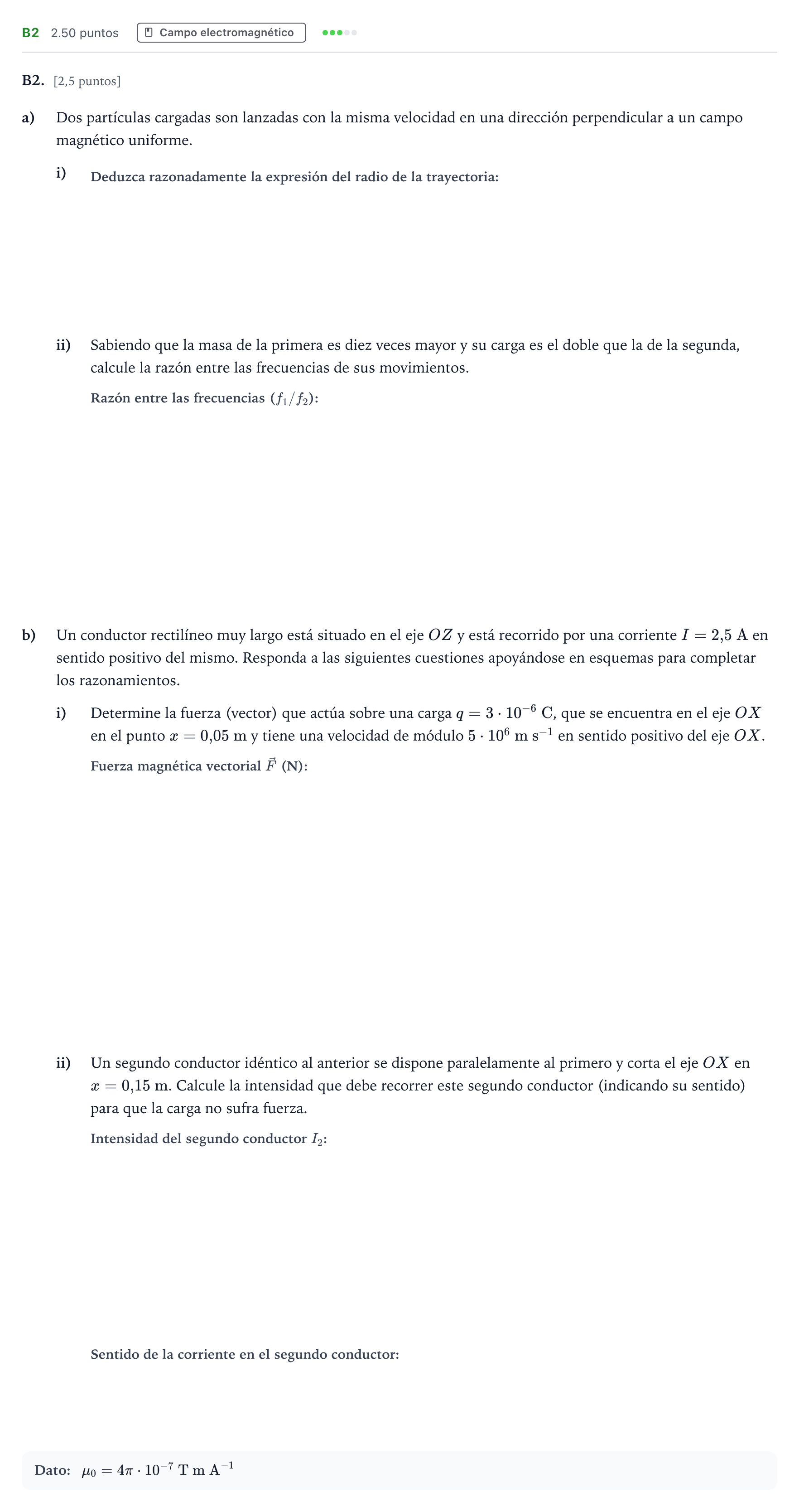 Enunciado: Ejercicio B2 · Física PAU Andalucía Extraordinaria Suplente 2022