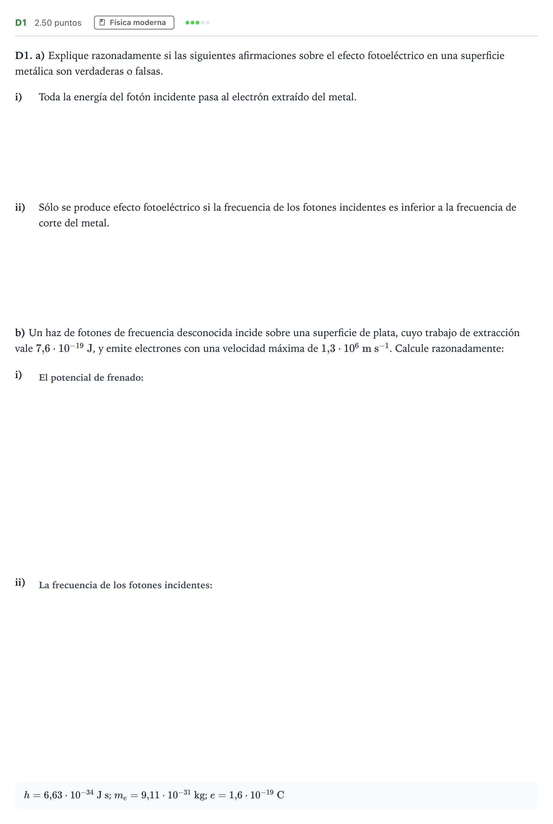 Enunciado: Ejercicio D1 · Física PAU Andalucía Extraordinaria Suplente 2022