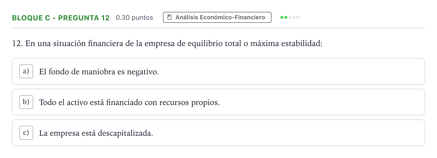 Enunciado: Bloque C - Pregunta 12 · Economía de la Empresa PAU Andalucía Ordinaria Titular 2022