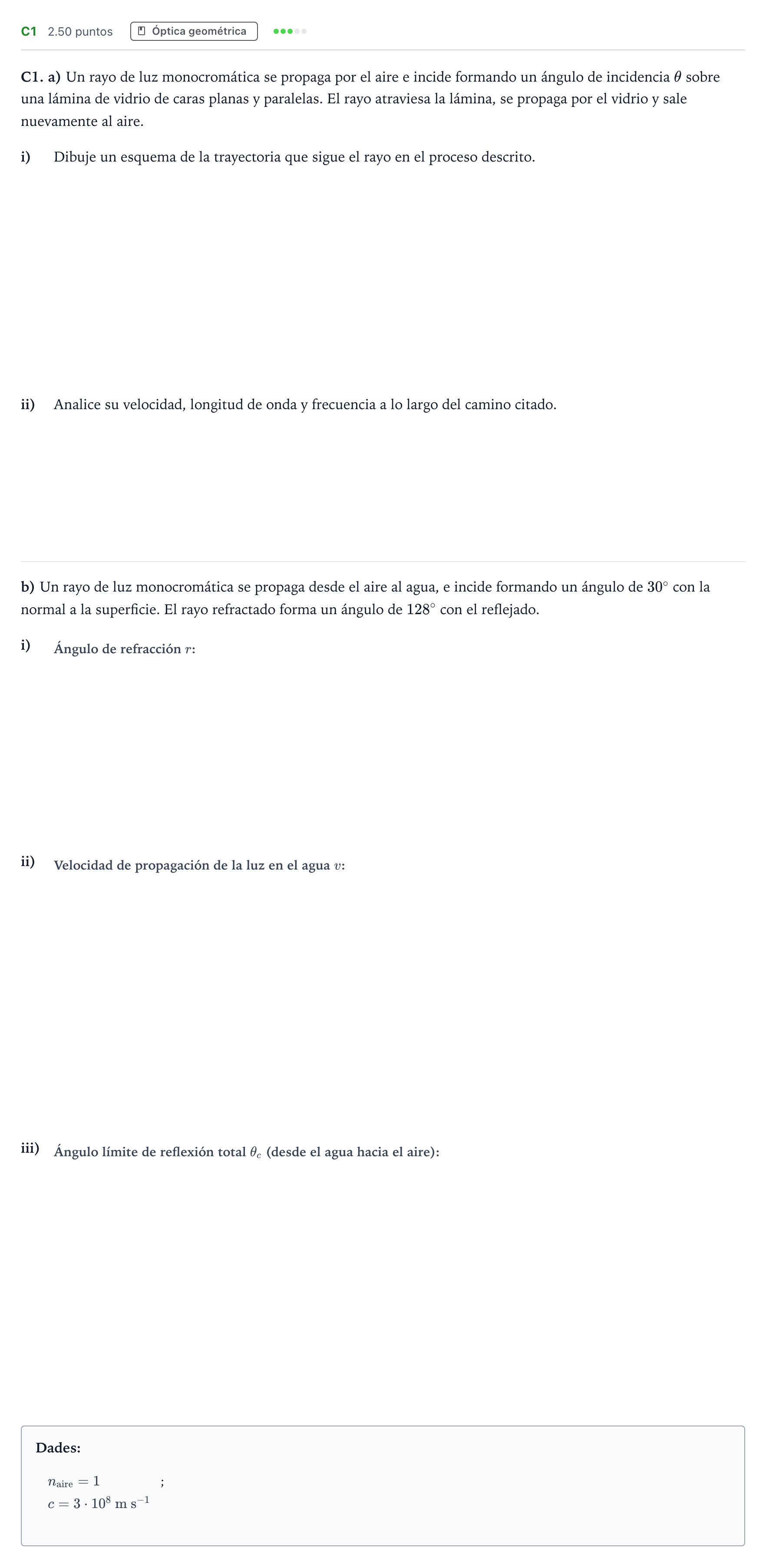 Enunciado: Ejercicio C1 · Física PAU Andalucía Extraordinaria Titular 2022