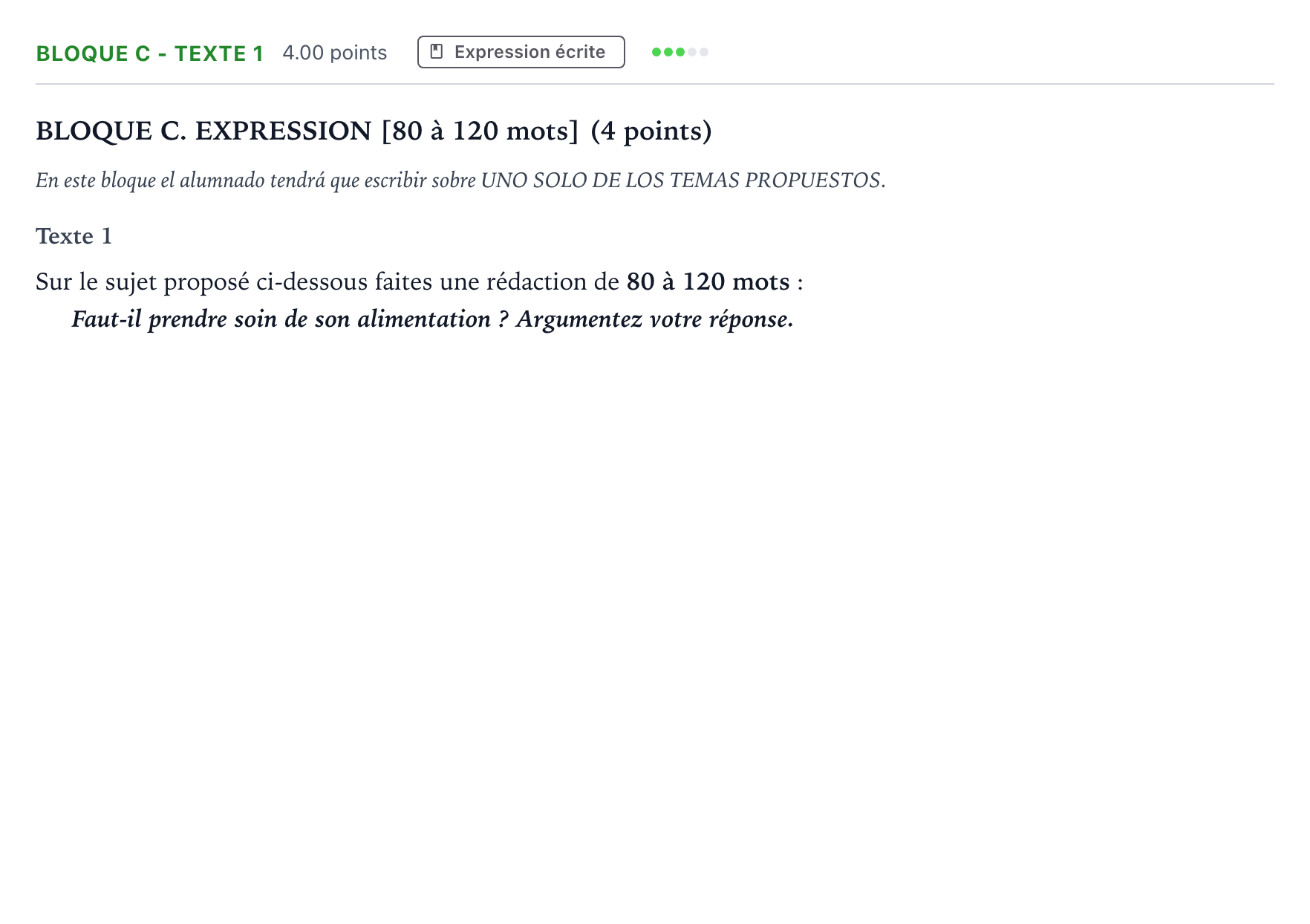 Enunciado: Bloque C - Texte 1 · Francés PAU Andalucía Extraordinaria Reserva 2022