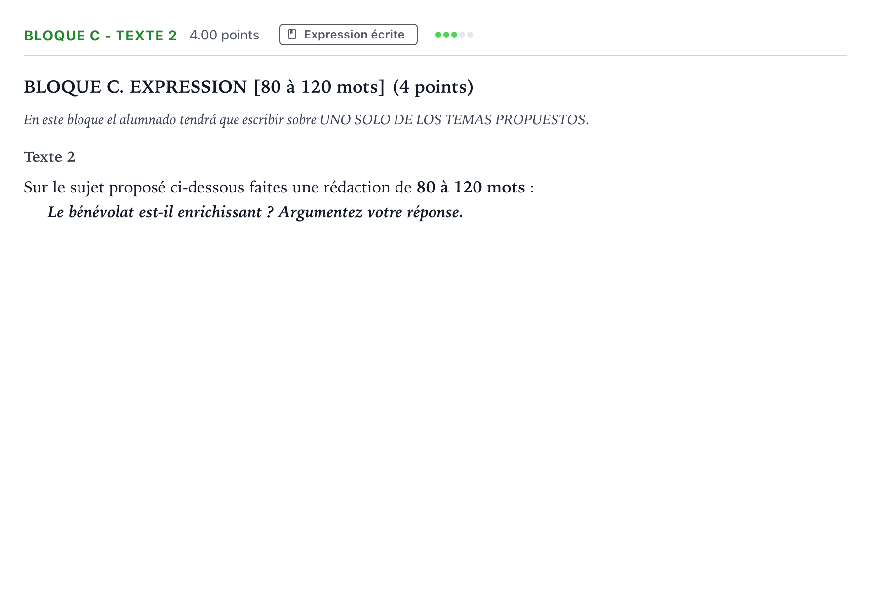 Enunciado: Bloque C - Texte 2 · Francés PAU Andalucía Extraordinaria Reserva 2022