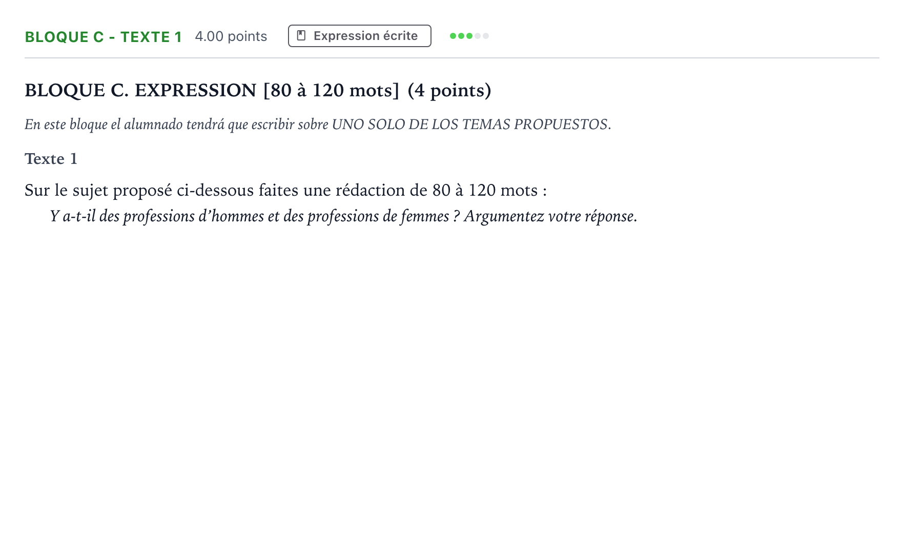 Enunciado: Bloque C - Texte 1 · Francés PAU Andalucía Extraordinaria Suplente 2022