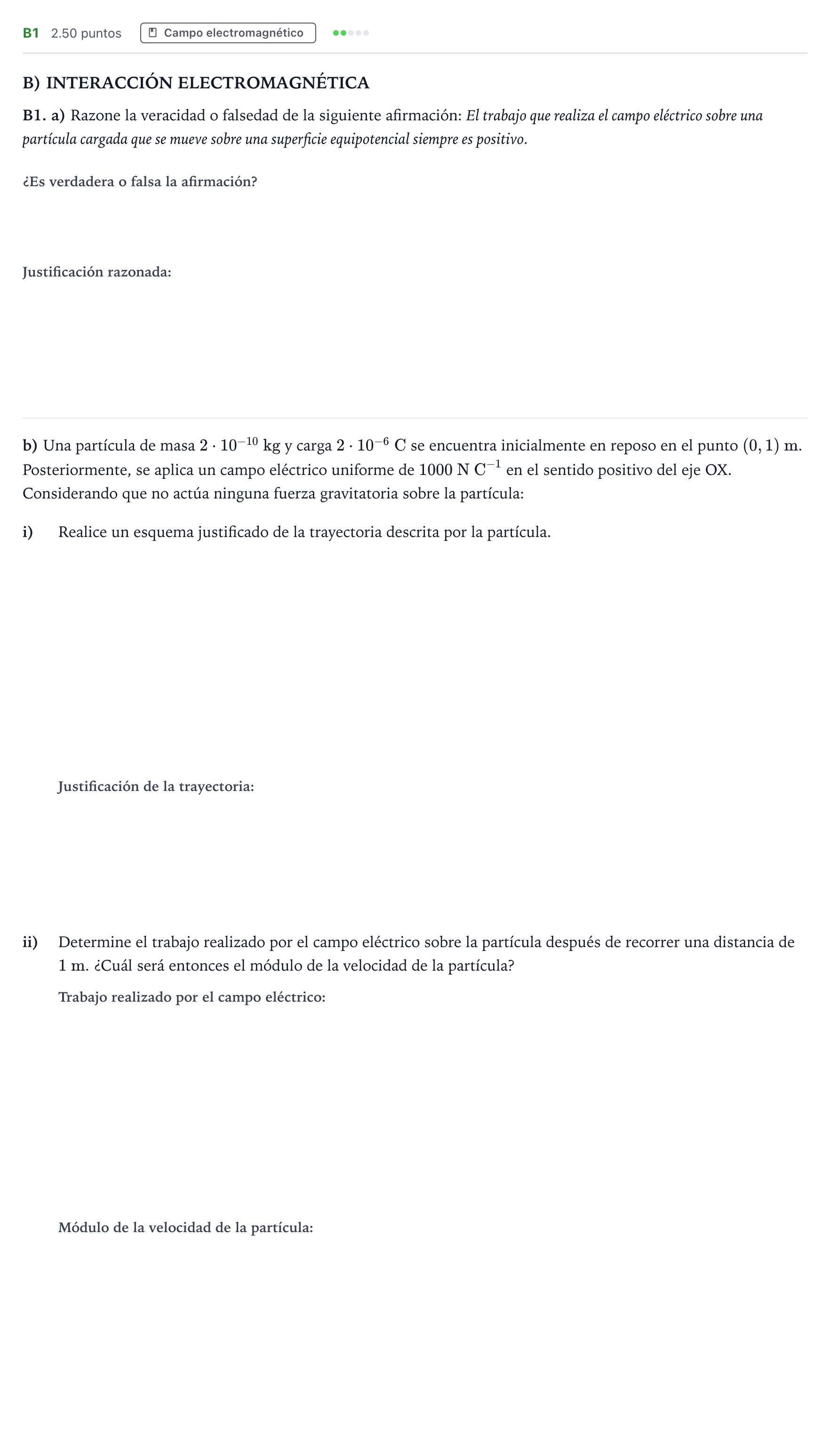 Enunciado: Ejercicio B1 · Física PAU Andalucía Ordinaria Suplente 2022