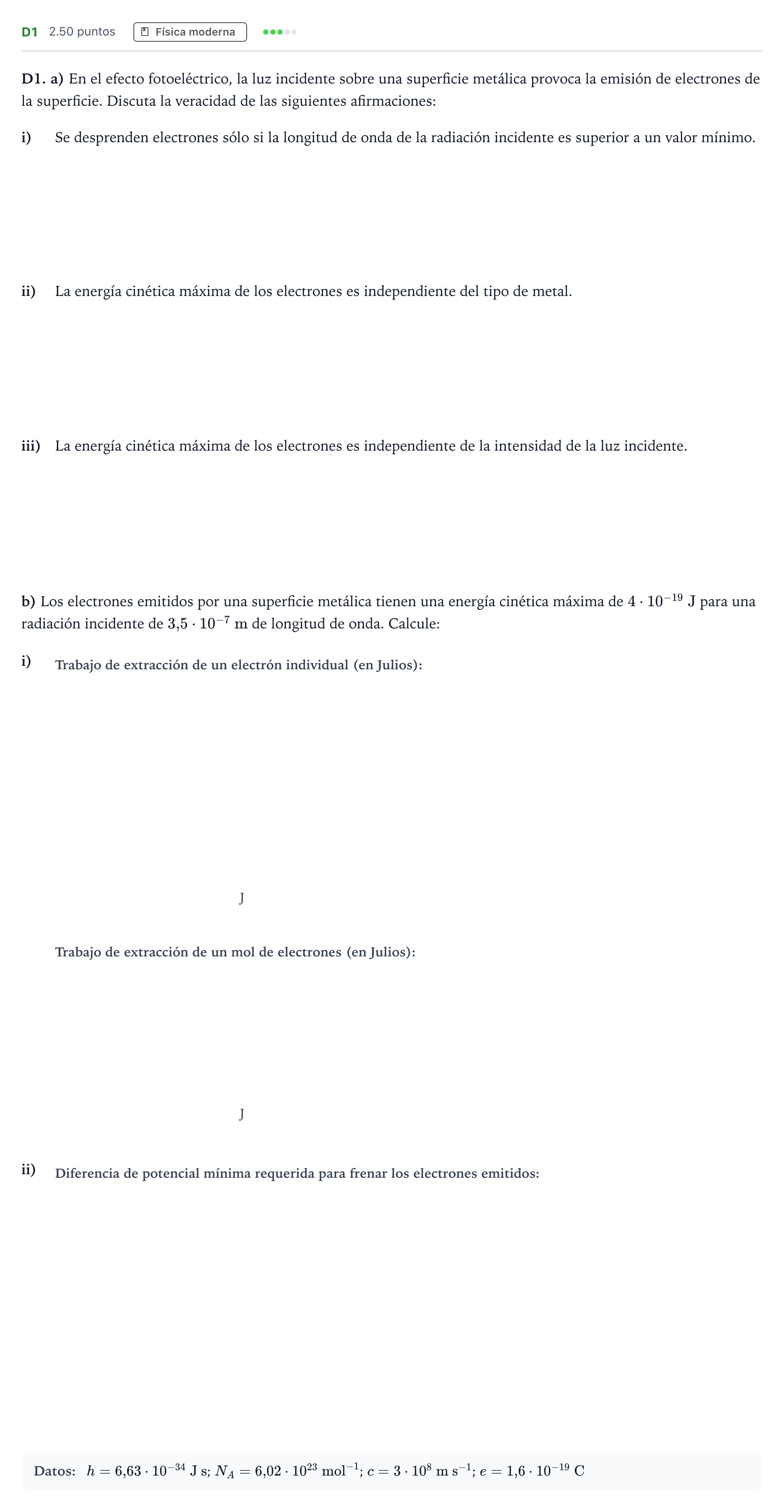 Enunciado: Ejercicio D1 · Física PAU Andalucía Ordinaria Titular 2022