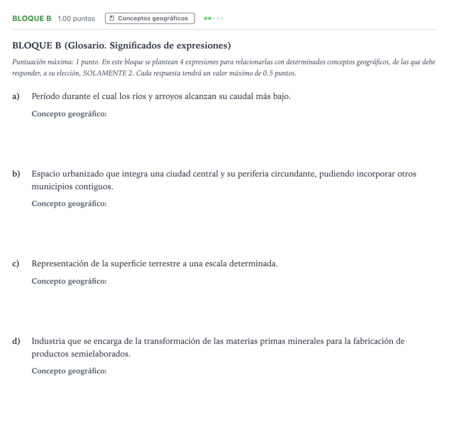 Enunciado: Bloque B · Geografía PAU Andalucía Extraordinaria Reserva 2022