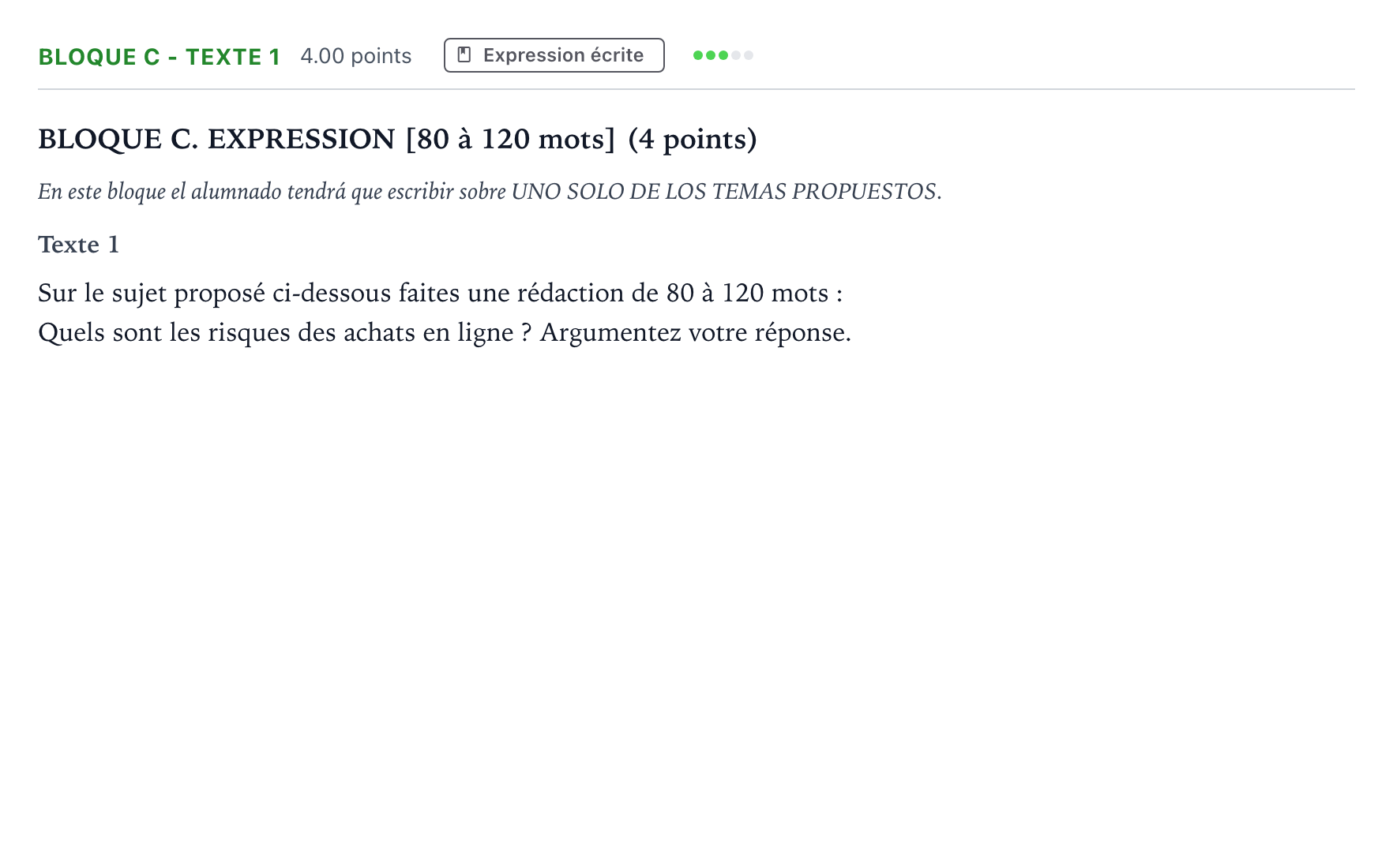 Enunciado: Bloque C - Texte 1 · Francés PAU Andalucía Ordinaria Suplente 2022