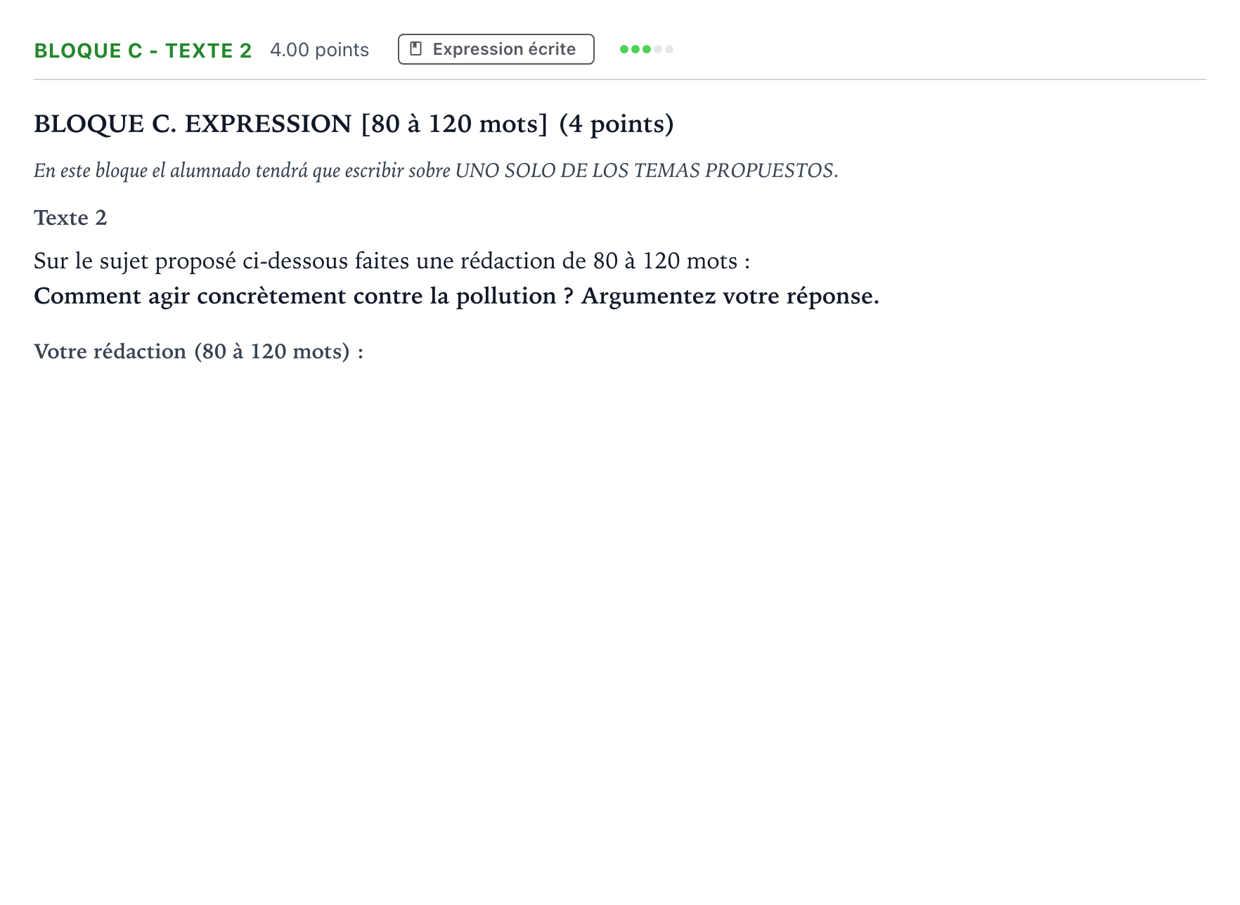 Enunciado: Bloque C - Texte 2 · Francés PAU Andalucía Ordinaria Titular (Acceso) 2022