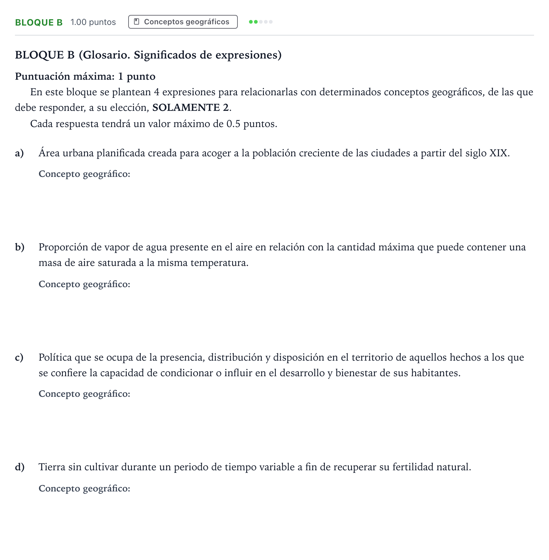 Enunciado: Bloque B · Geografía PAU Andalucía Extraordinaria Suplente 2022