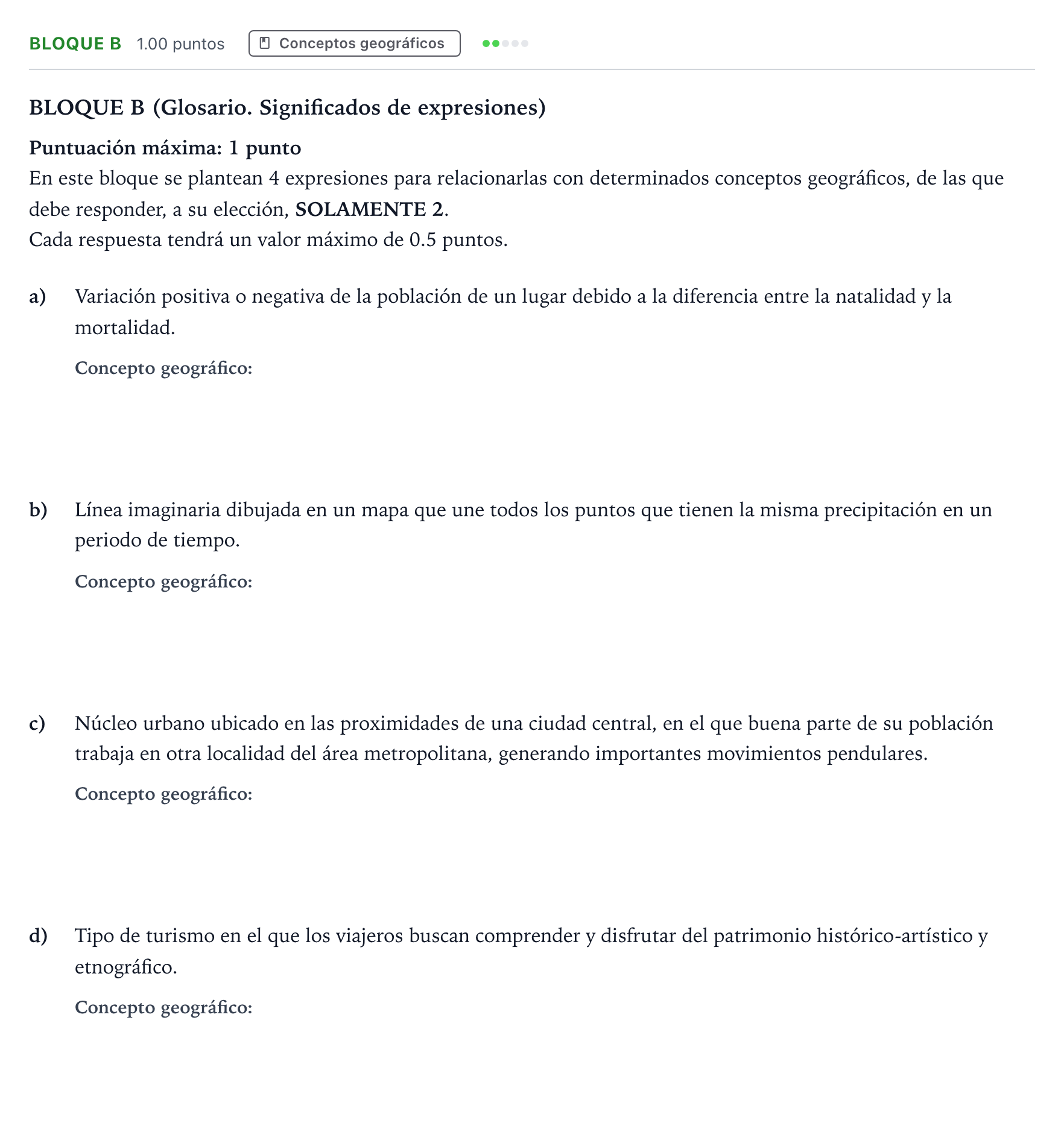 Enunciado: Bloque B · Geografía PAU Andalucía Extraordinaria Titular 2022