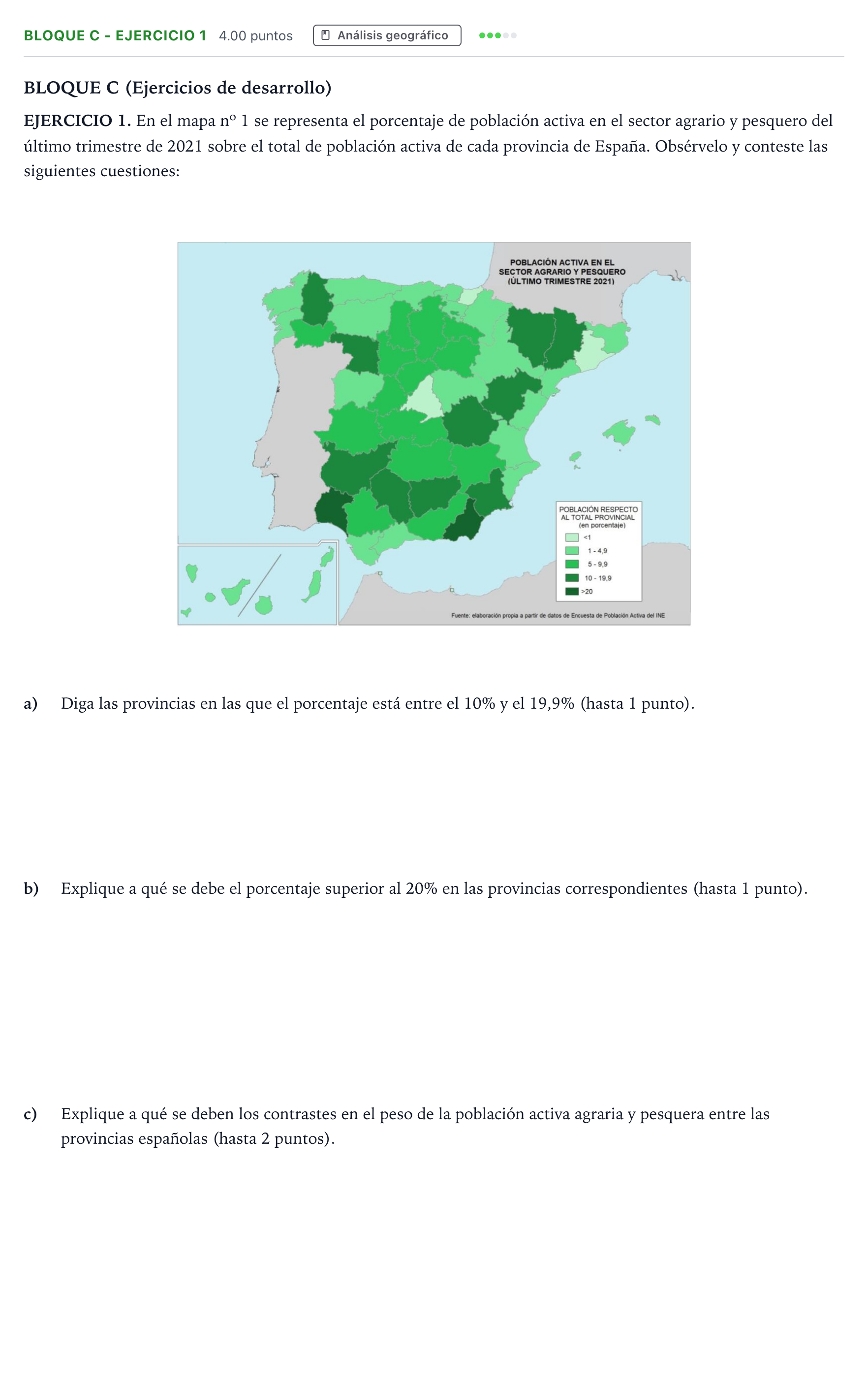 Enunciado: Bloque C - Ejercicio 1 · Geografía PAU Andalucía Extraordinaria Titular 2022