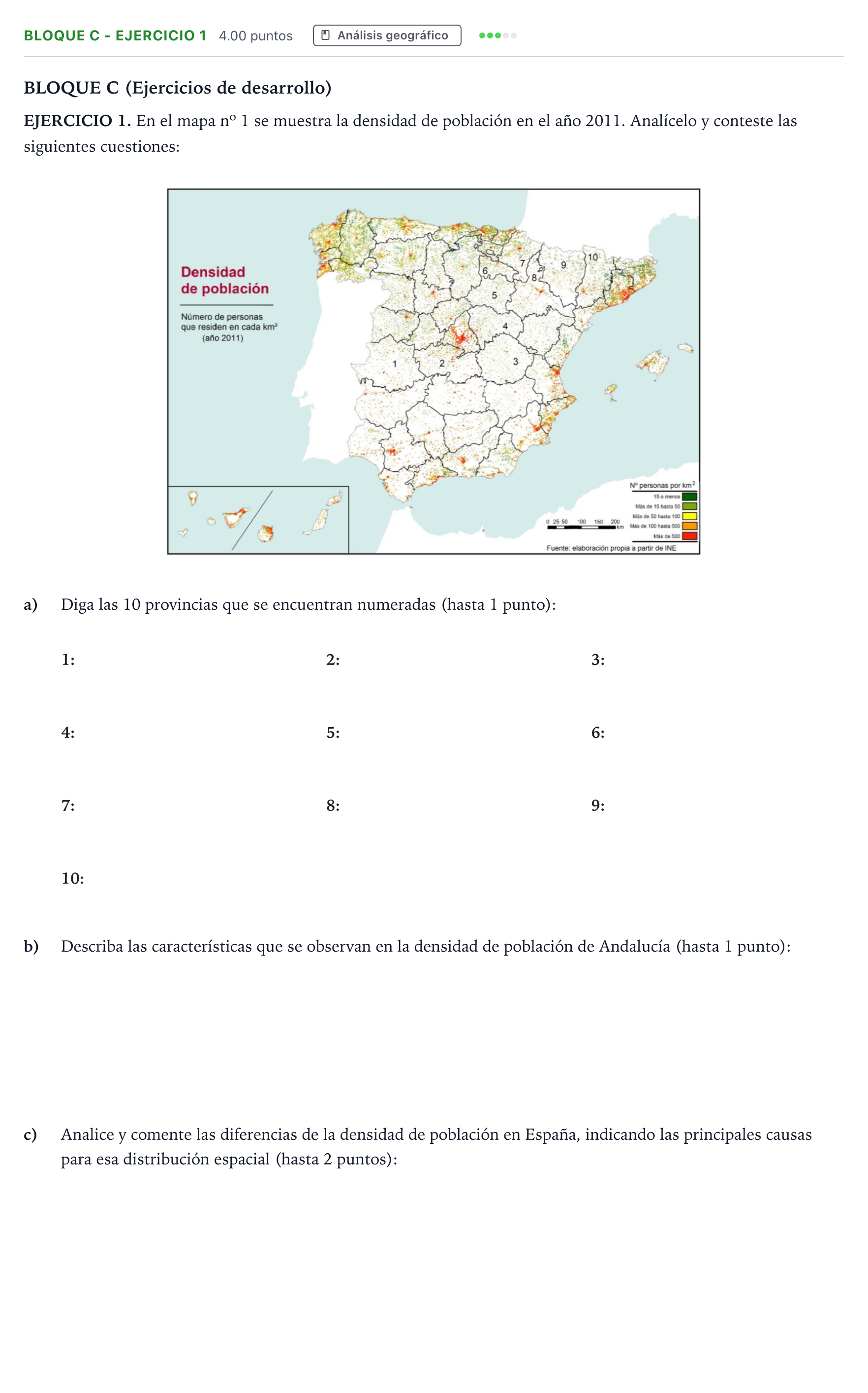 Enunciado: Bloque C - Ejercicio 1 · Geografía PAU Andalucía Ordinaria Reserva 2022