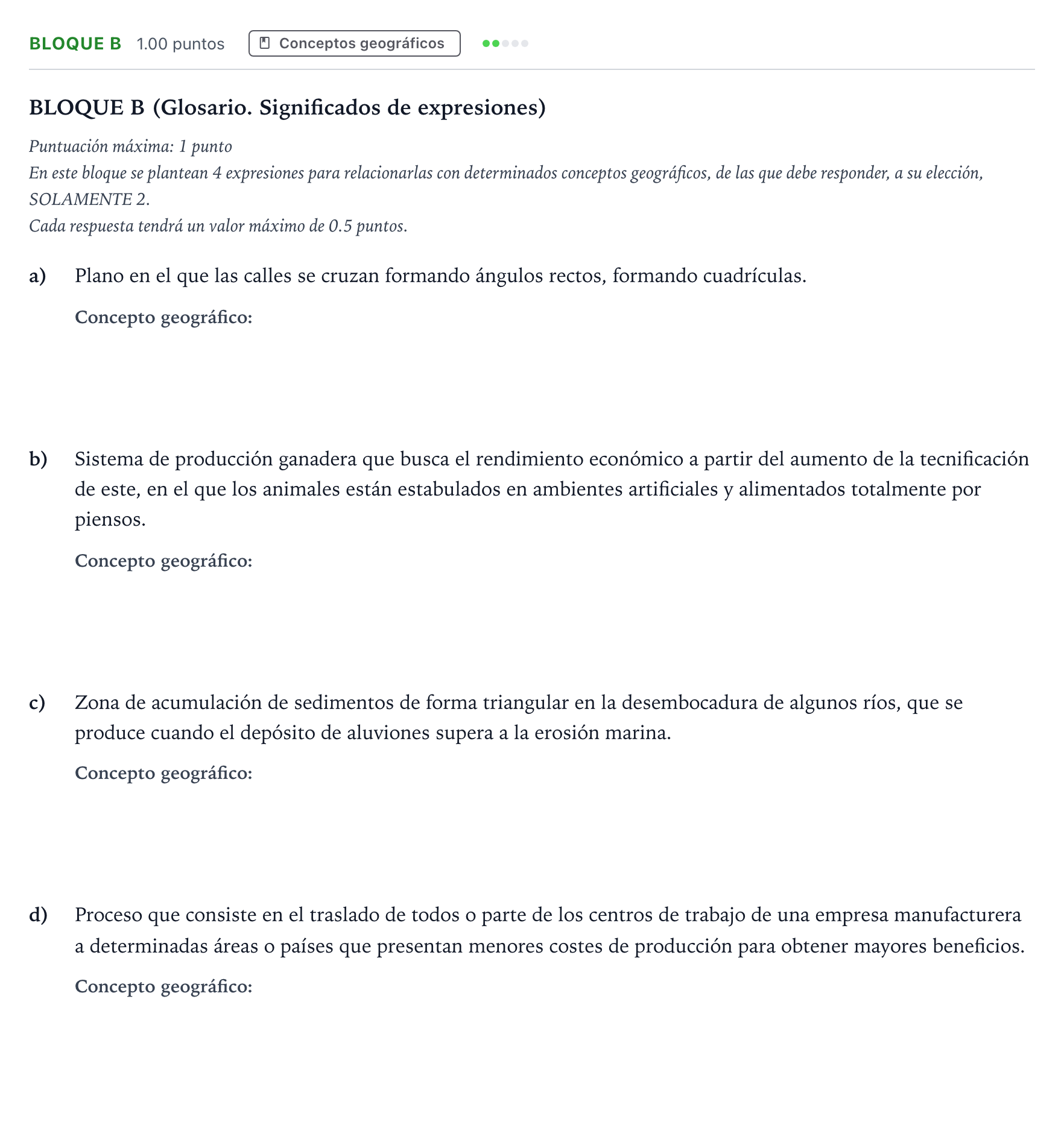 Enunciado: Bloque B · Geografía PAU Andalucía Ordinaria Suplente 2022