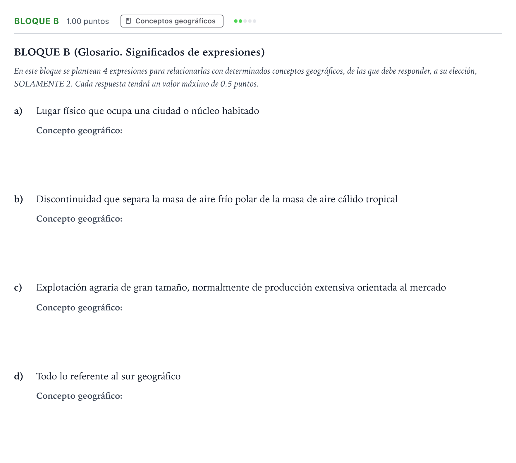 Enunciado: Bloque B · Geografía PAU Andalucía Ordinaria Titular 2022