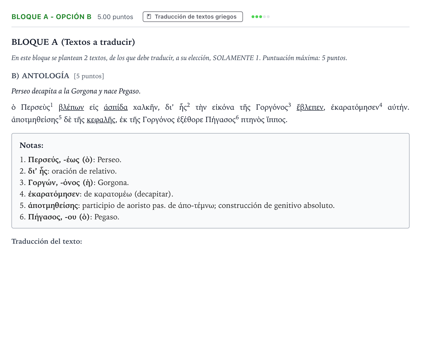 Enunciado: Bloque A - Opción B · Griego II PAU Andalucía Extraordinaria Titular 2022