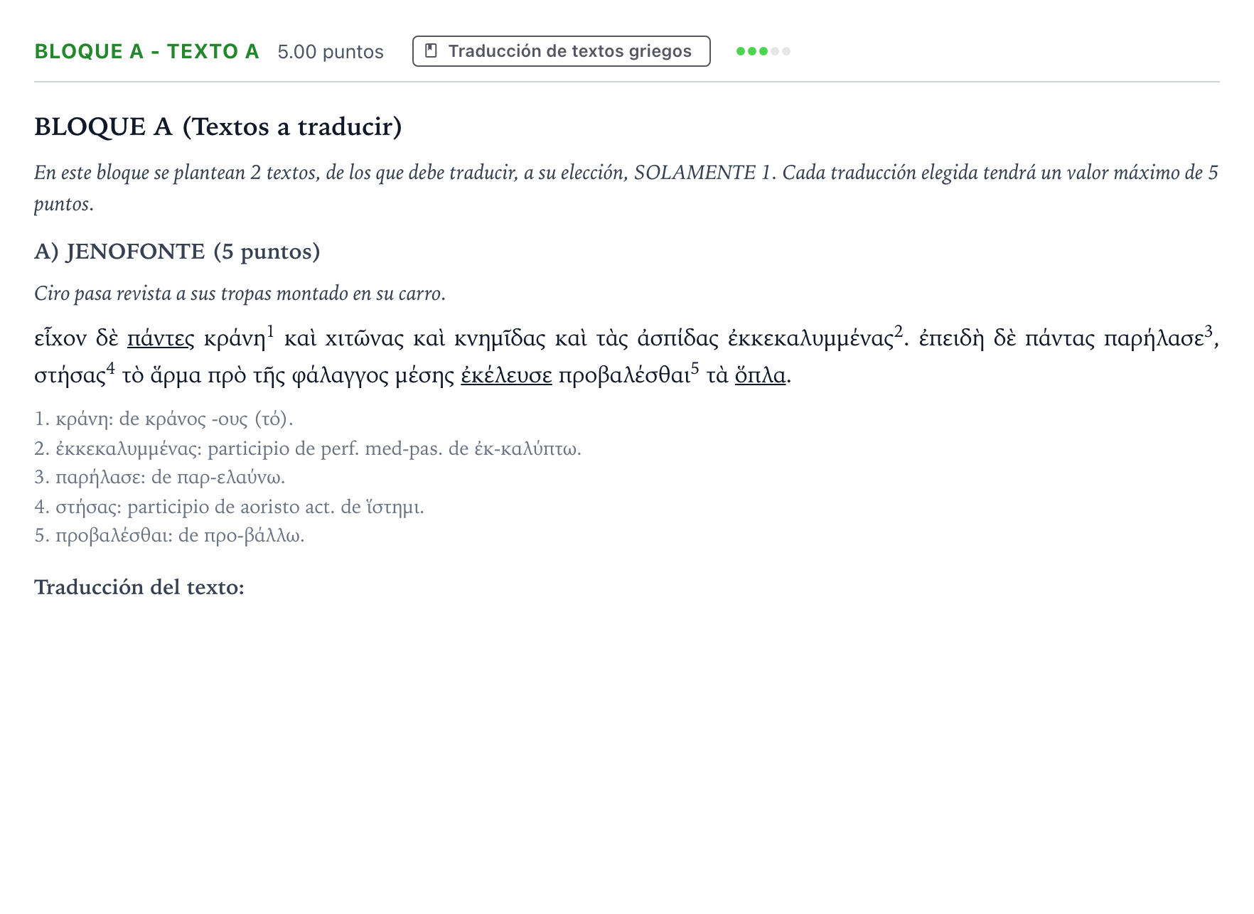 Enunciado: Bloque A - Texto A · Griego II PAU Andalucía Ordinaria Reserva 2022