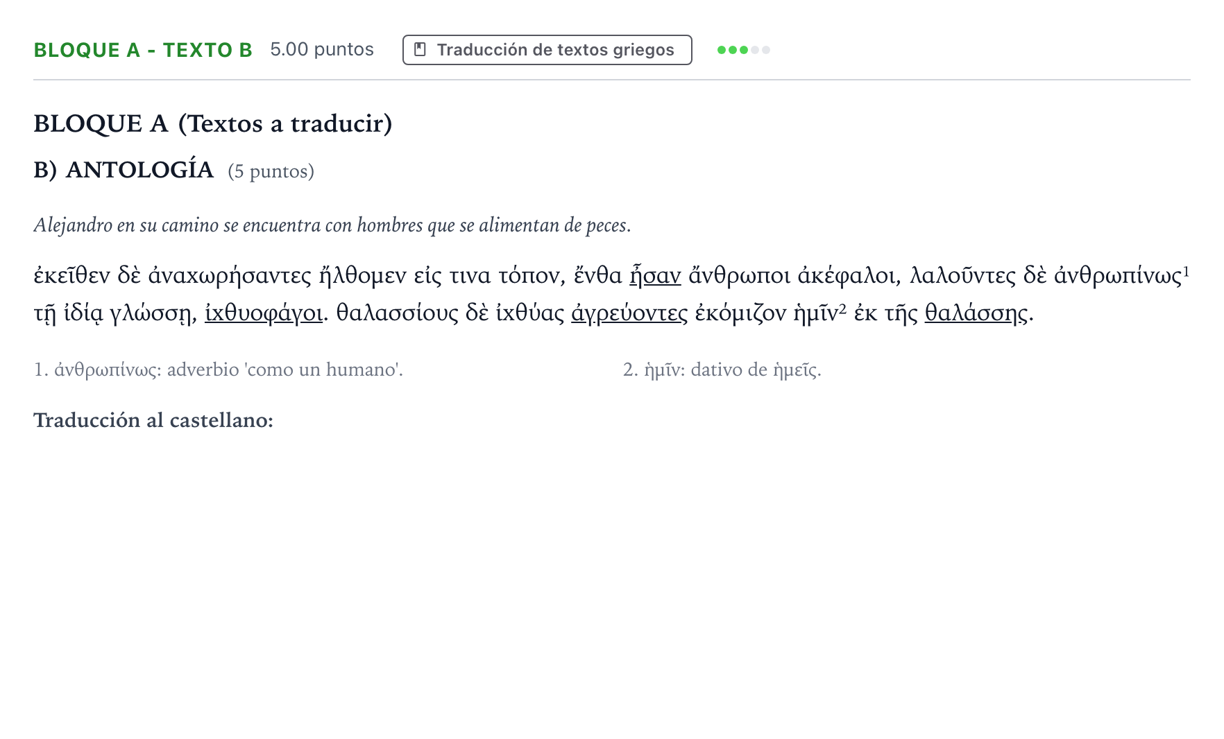 Enunciado: Bloque A - Texto B · Griego II PAU Andalucía Ordinaria Suplente 2022