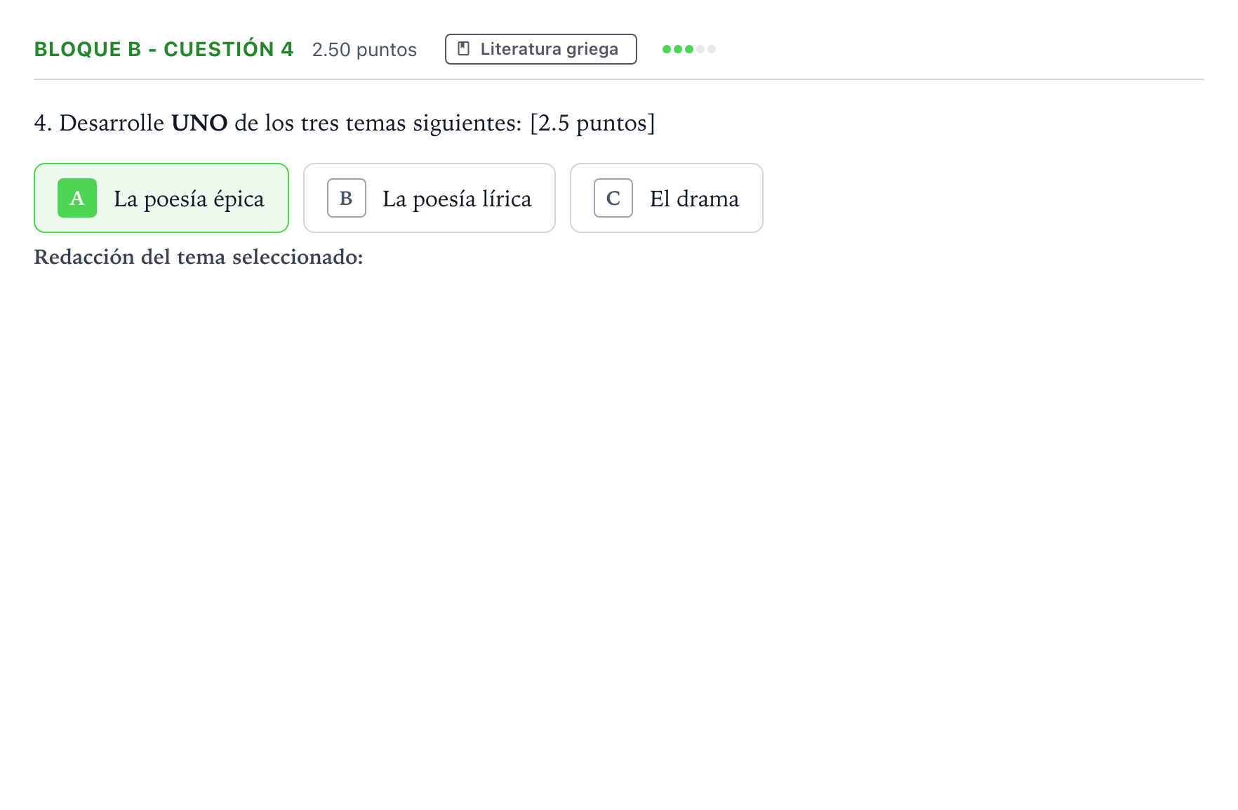 Enunciado: Bloque B - Cuestión 4 · Griego II PAU Andalucía Ordinaria Titular 2022