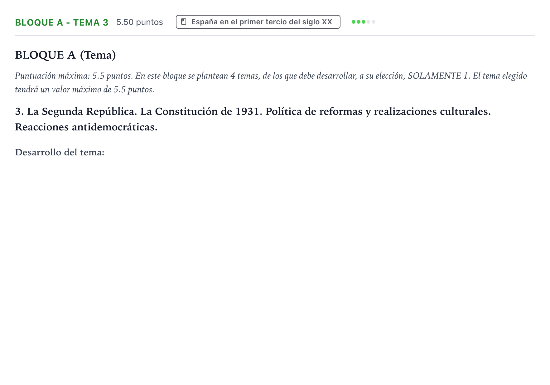 Enunciado: Bloque A - Tema 3 · Historia de España PAU Andalucía Extraordinaria Reserva 2022