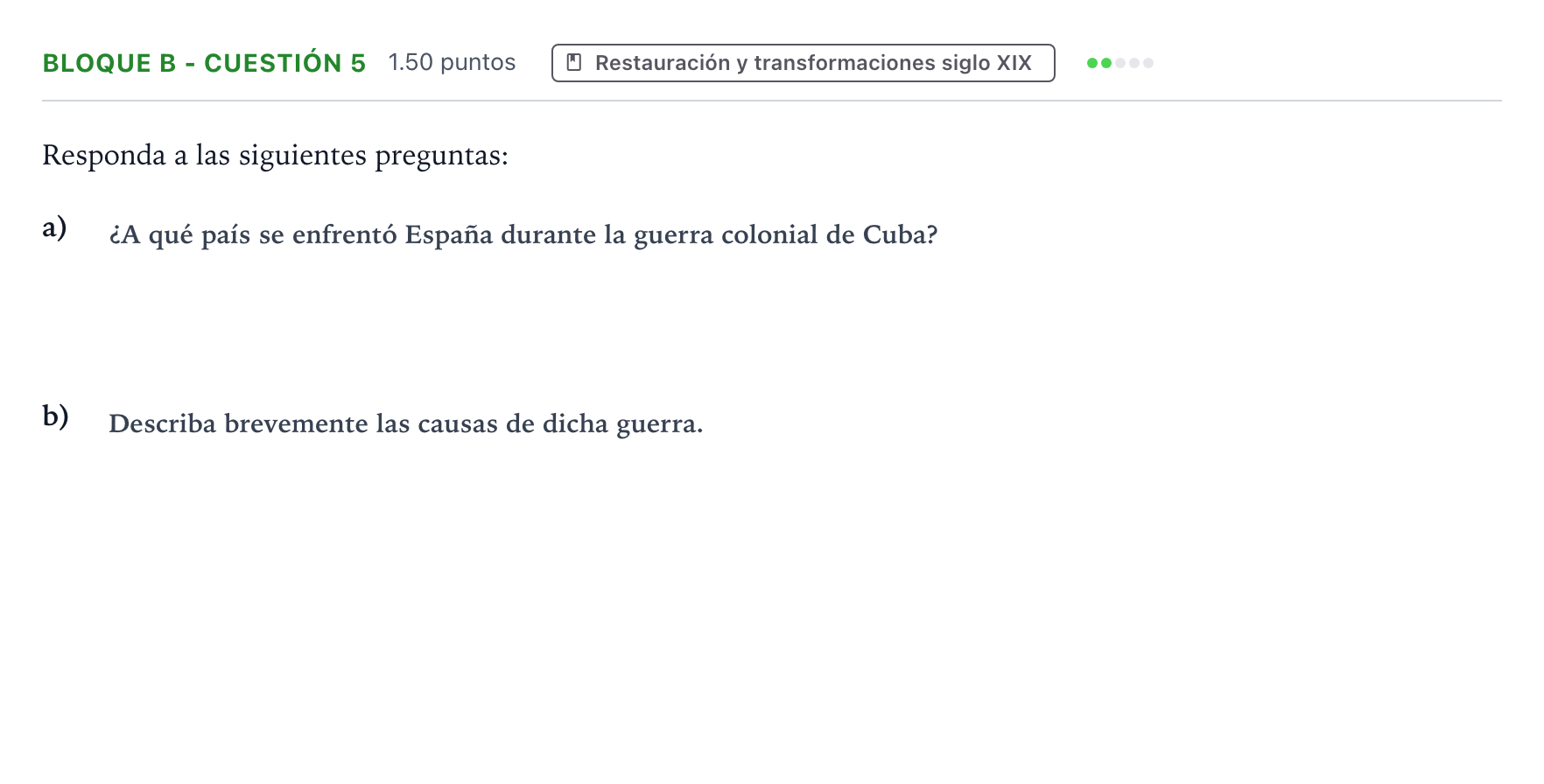 Enunciado: Bloque B - Cuestión 5 · Historia de España PAU Andalucía Extraordinaria Reserva 2022