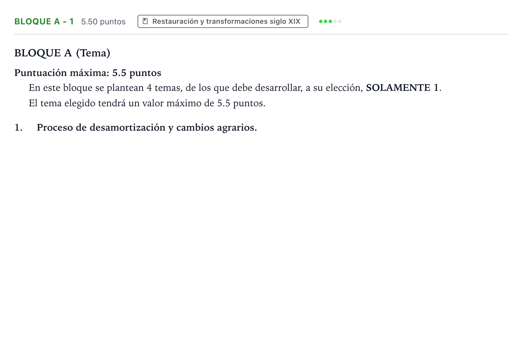 Enunciado: Bloque A - 1 · Historia de España PAU Andalucía Extraordinaria Suplente 2022