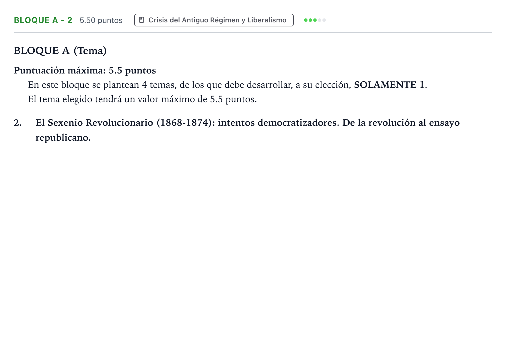 Enunciado: Bloque A - 2 · Historia de España PAU Andalucía Extraordinaria Suplente 2022