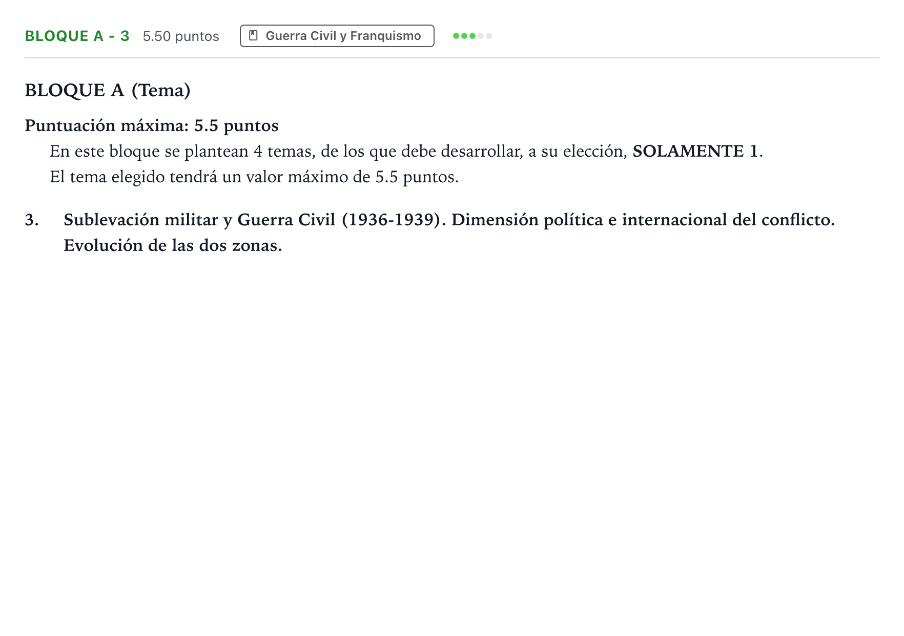 Enunciado: Bloque A - 3 · Historia de España PAU Andalucía Extraordinaria Suplente 2022