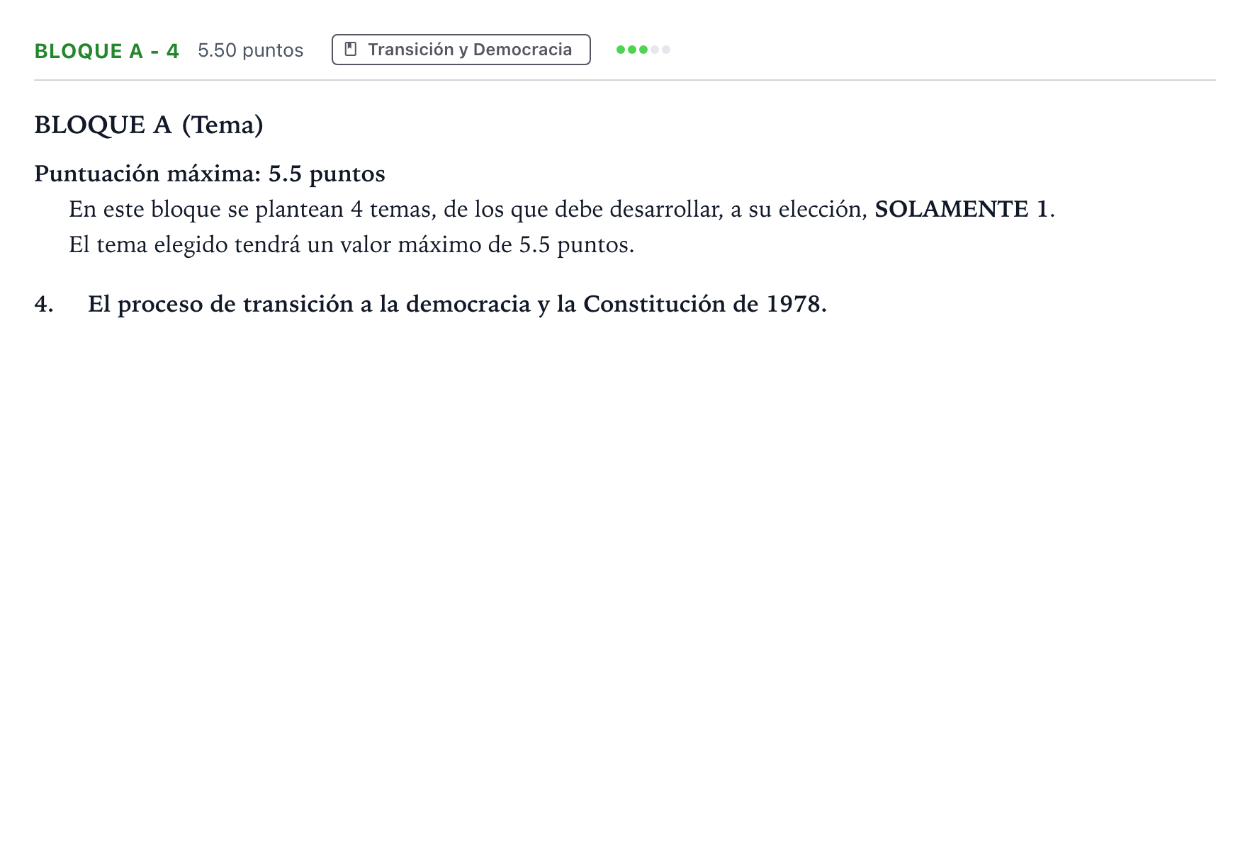 Enunciado: Bloque A - 4 · Historia de España PAU Andalucía Extraordinaria Suplente 2022