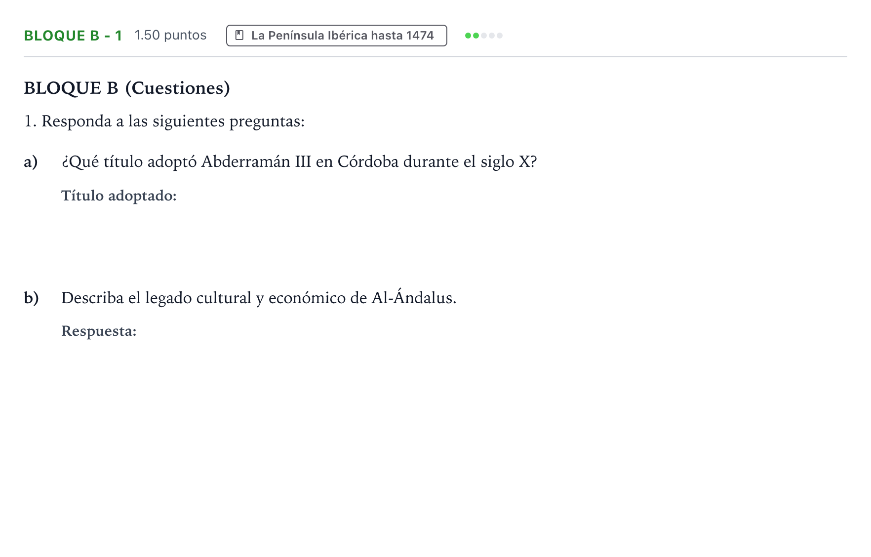 Enunciado: Bloque B - 1 · Historia de España PAU Andalucía Extraordinaria Suplente 2022