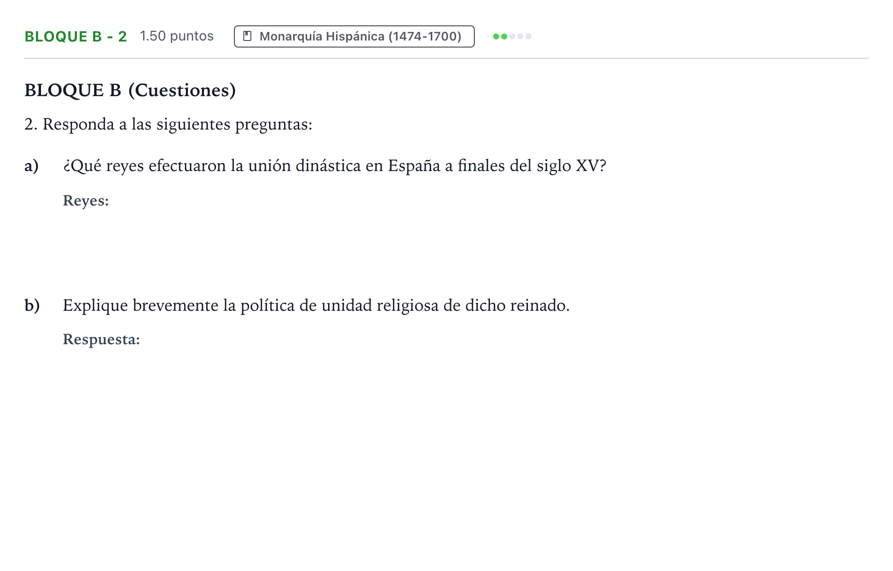 Enunciado: Bloque B - 2 · Historia de España PAU Andalucía Extraordinaria Suplente 2022