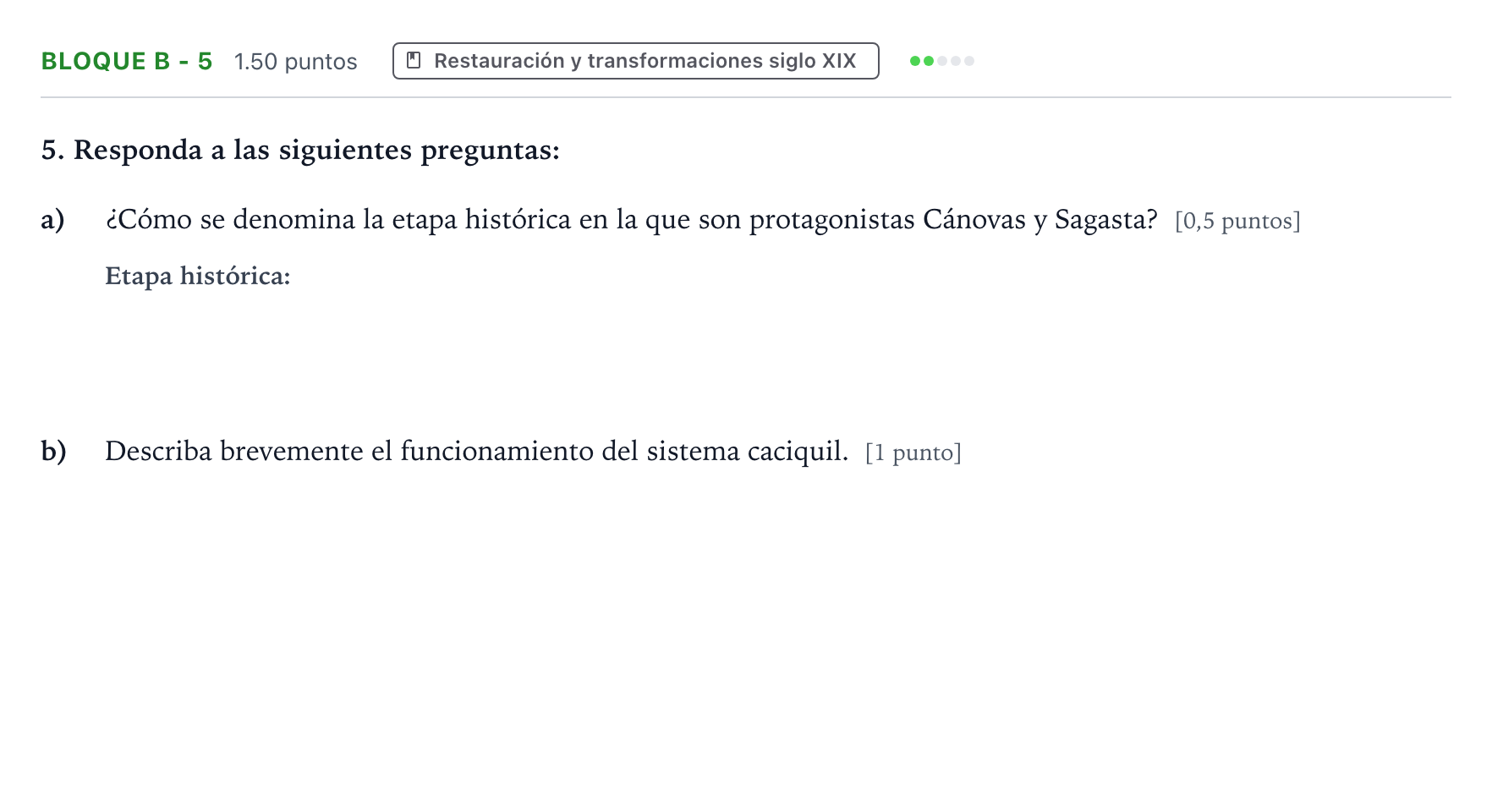 Enunciado: Bloque B - 5 · Historia de España PAU Andalucía Extraordinaria Suplente 2022