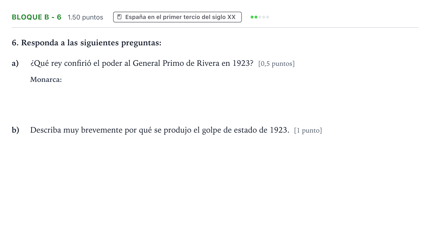 Enunciado: Bloque B - 6 · Historia de España PAU Andalucía Extraordinaria Suplente 2022