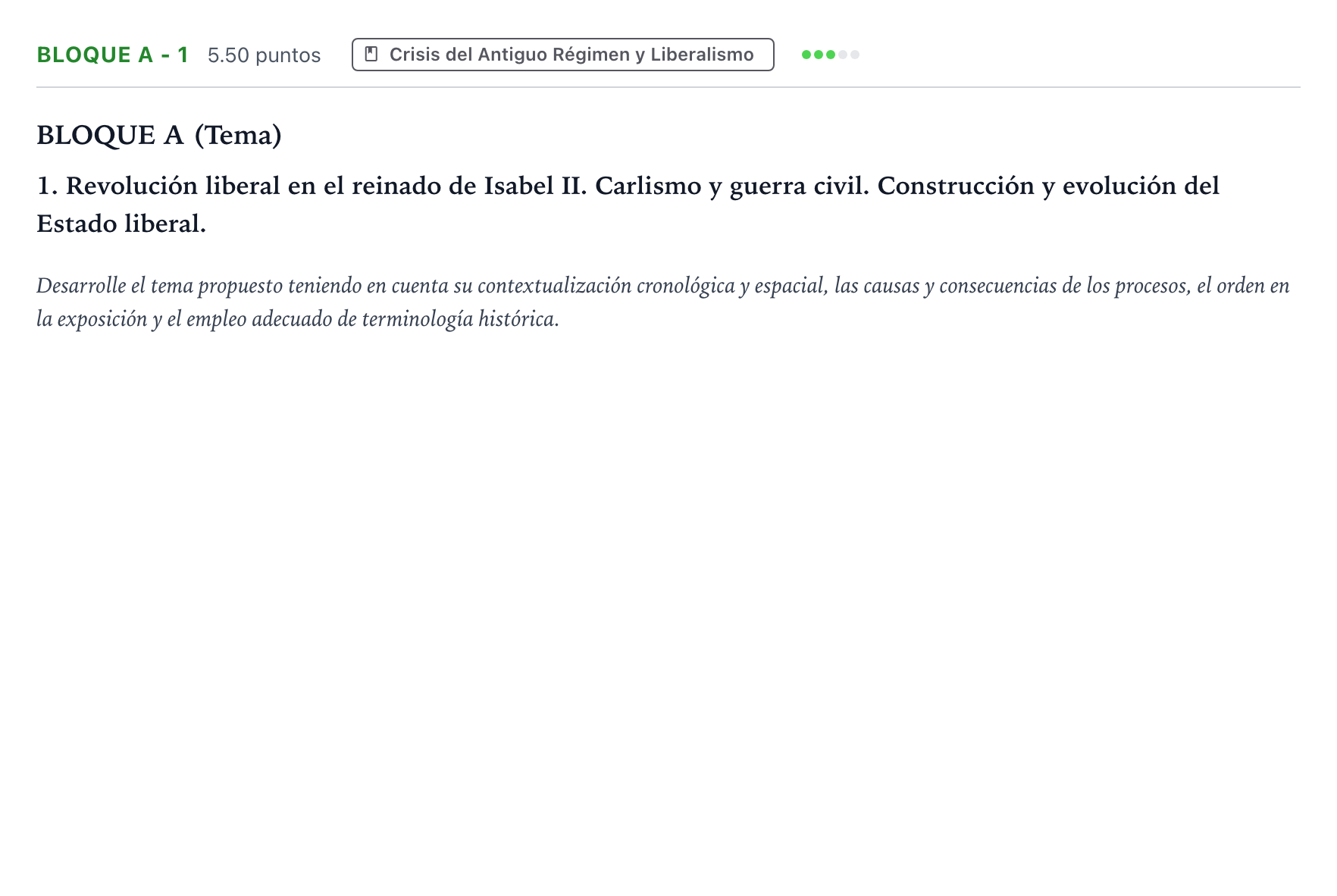 Enunciado: Bloque A - 1 · Historia de España PAU Andalucía Extraordinaria Titular 2022